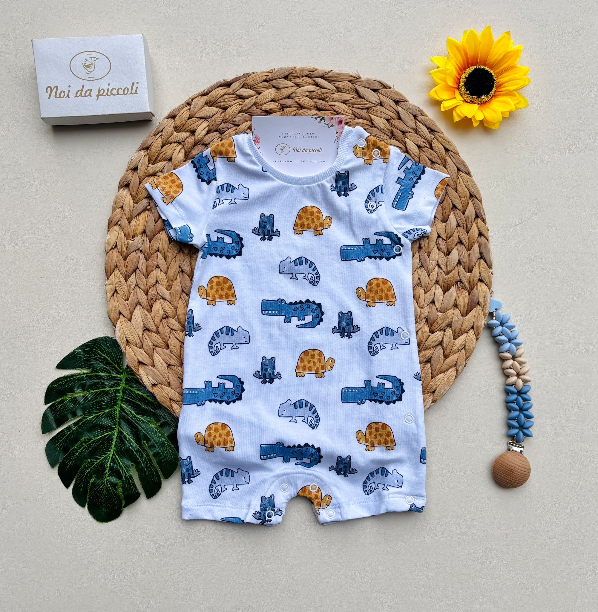 PAGLIACCETTO IN COTONE CON ANIMALI SAVANA BIANCO - Noi da piccoli