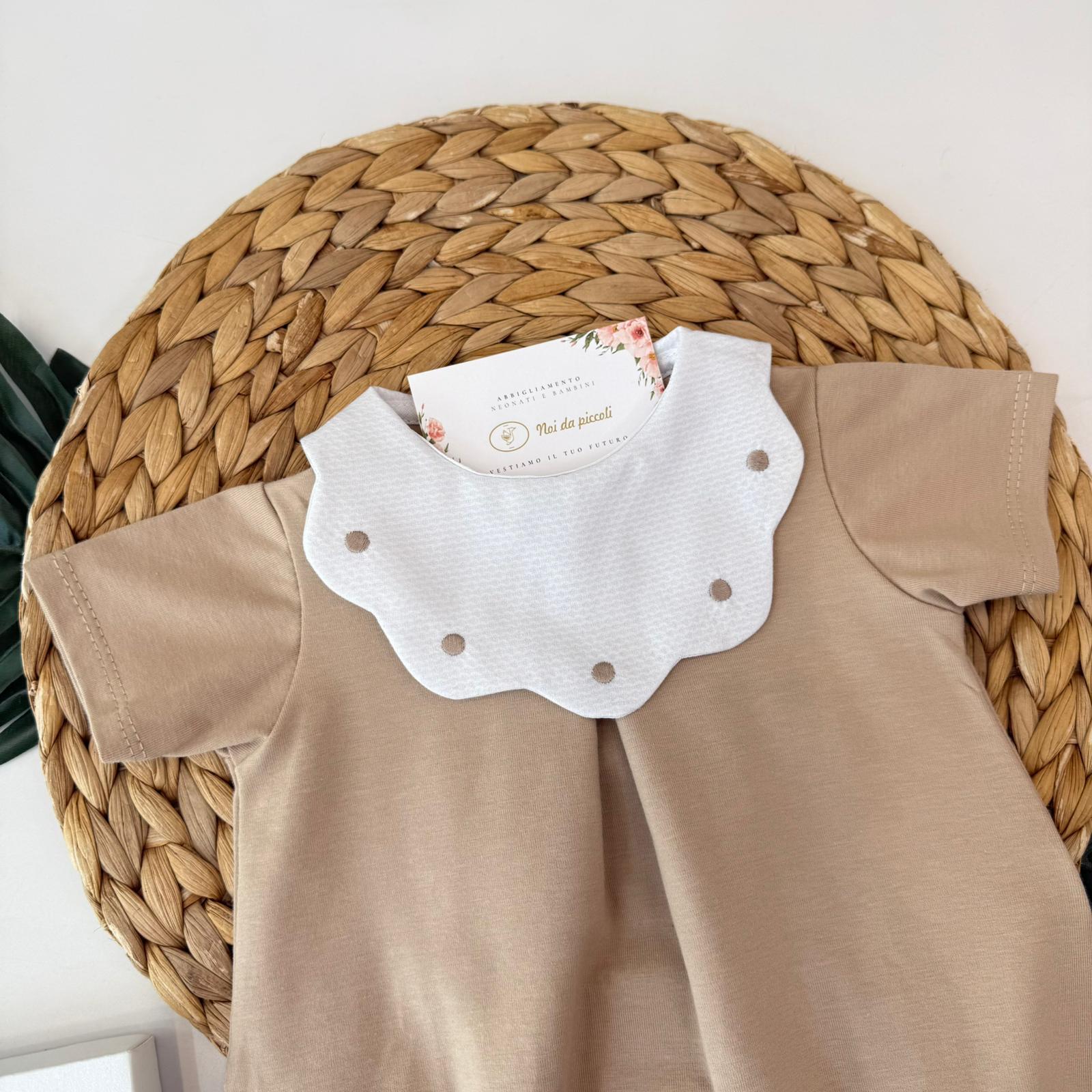 PAGLIACCETTO IN COTONE CON COLLETTO NUVOLA BEIGE - Noi da piccoli