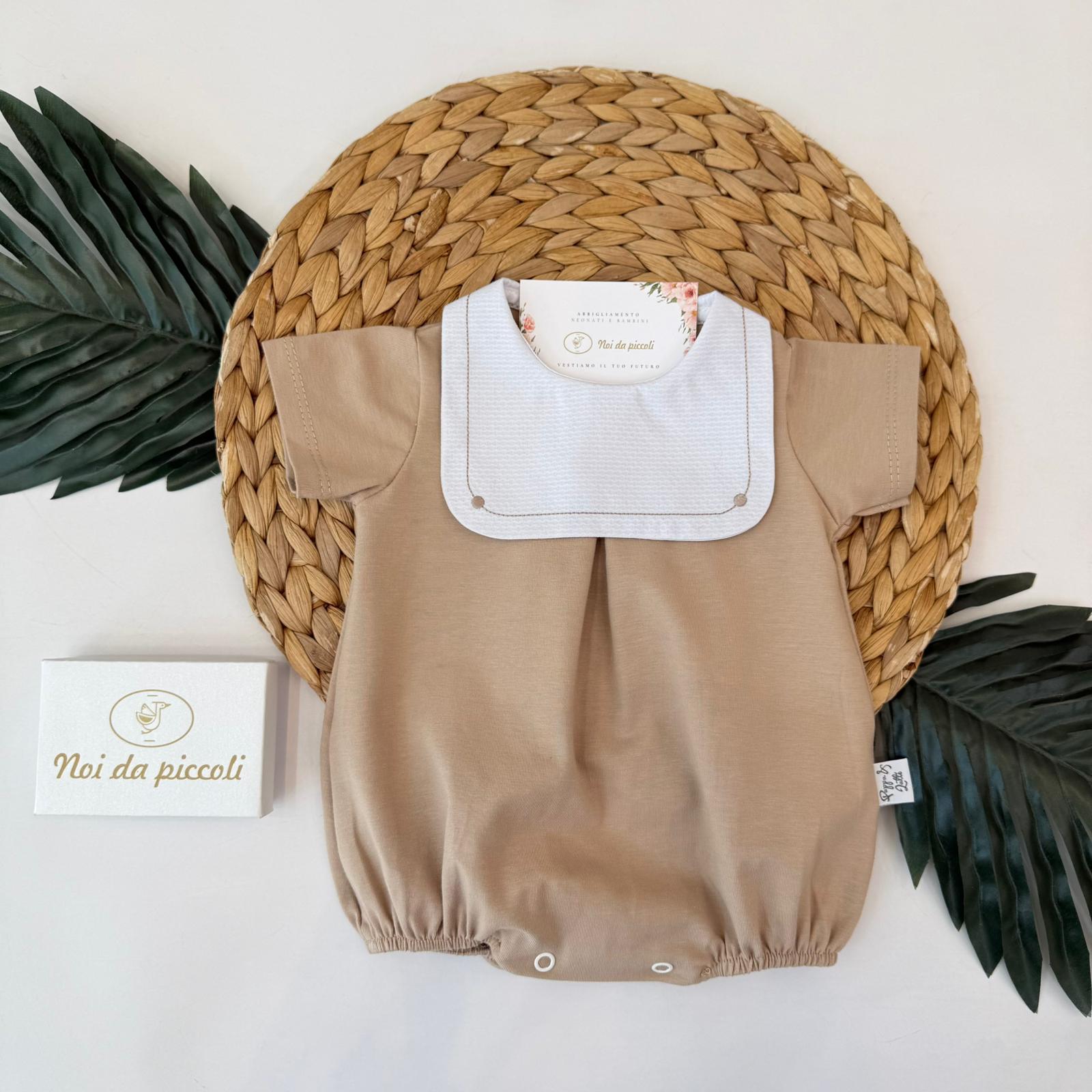 PAGLIACCETTO IN COTONE CON COLLETTO QUADRATO BEIGE - Noi da piccoli