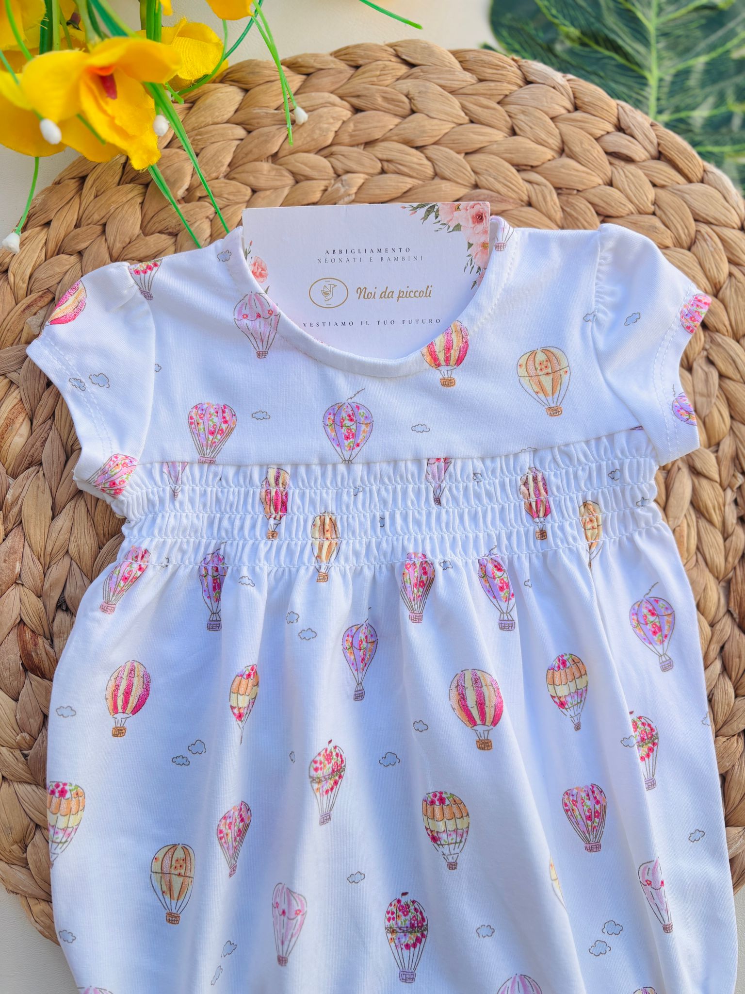 PAGLIACCETTO IN COTONE CON MONGOLFIERE COLORATE BIANCO - Noi da piccoli