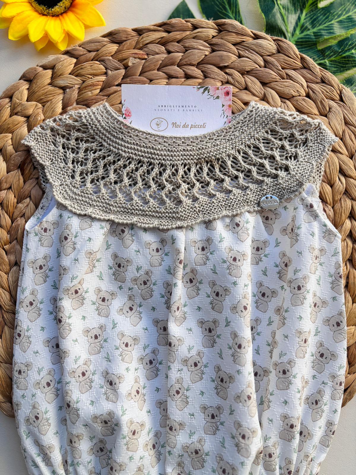 PAGLIACCETTO IN COTONE CON RICAMI E PICCOLI KOALA BEIGE - Noi da piccoli