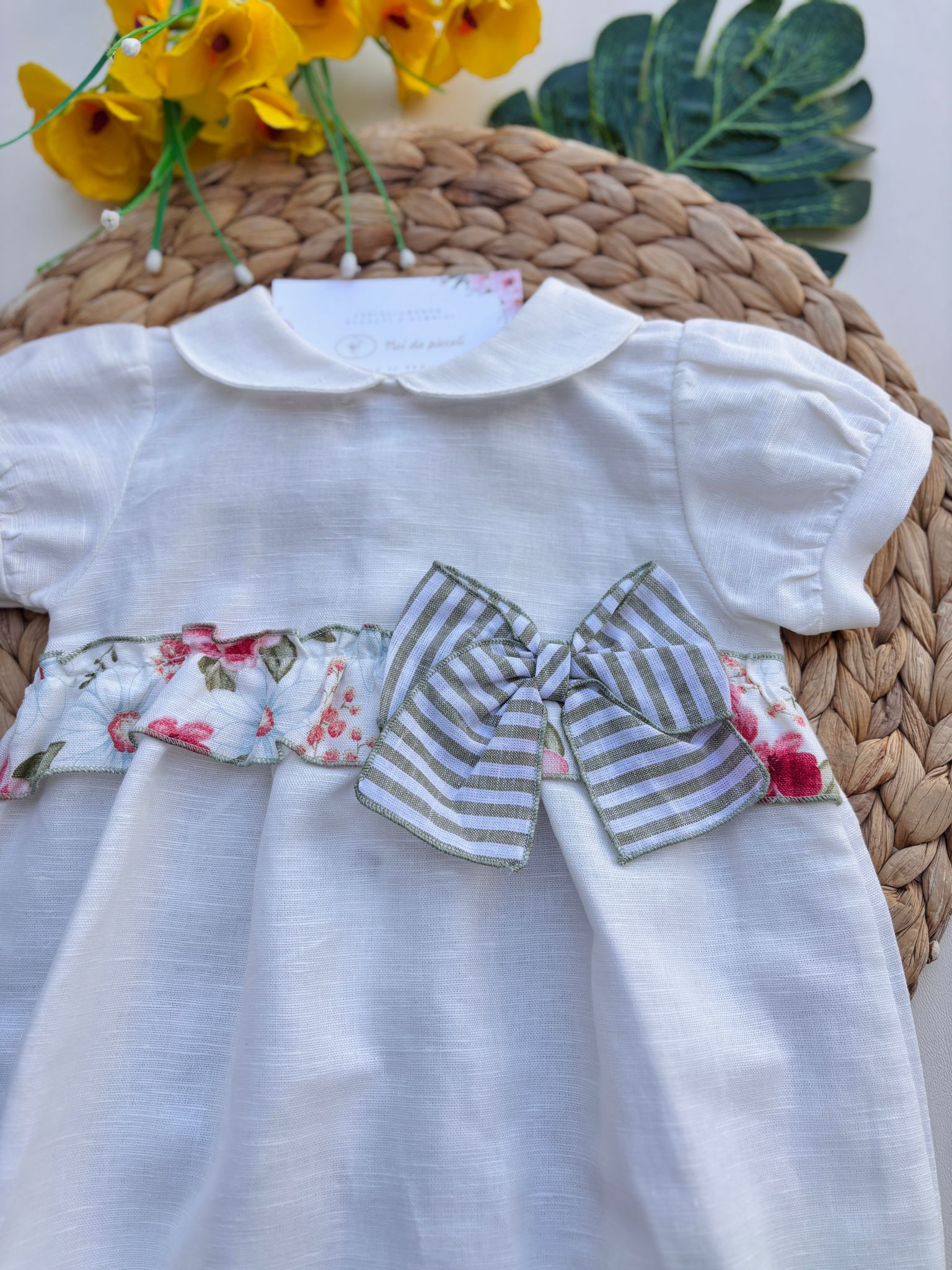 PAGLIACCETTO IN COTONE E LINO CON FIORELLINI BIANCO - Noi da piccoli