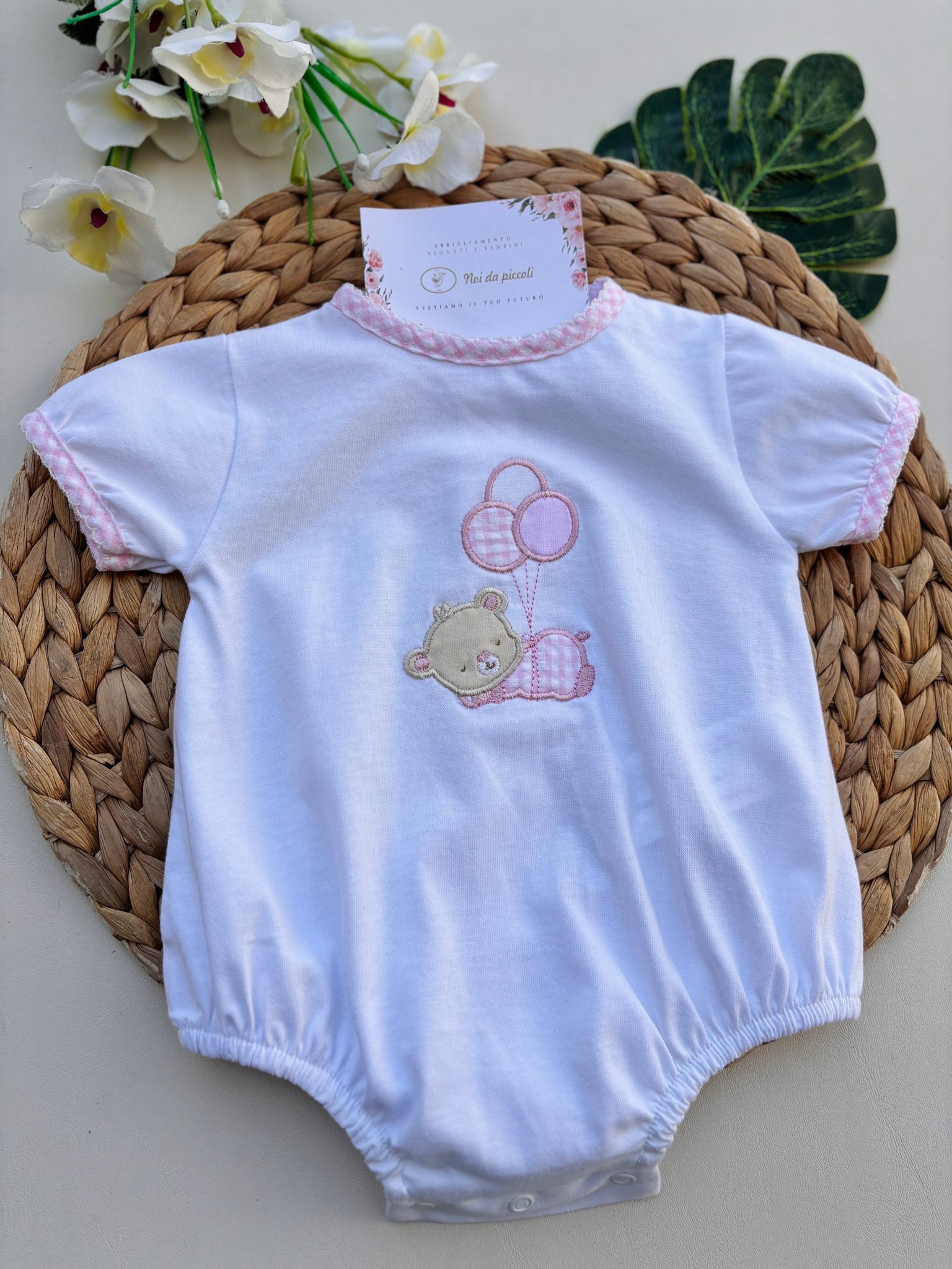 PAGLIACCETTO IN COTONE ORSETTO BIANCO ROSA - Noi da piccoli