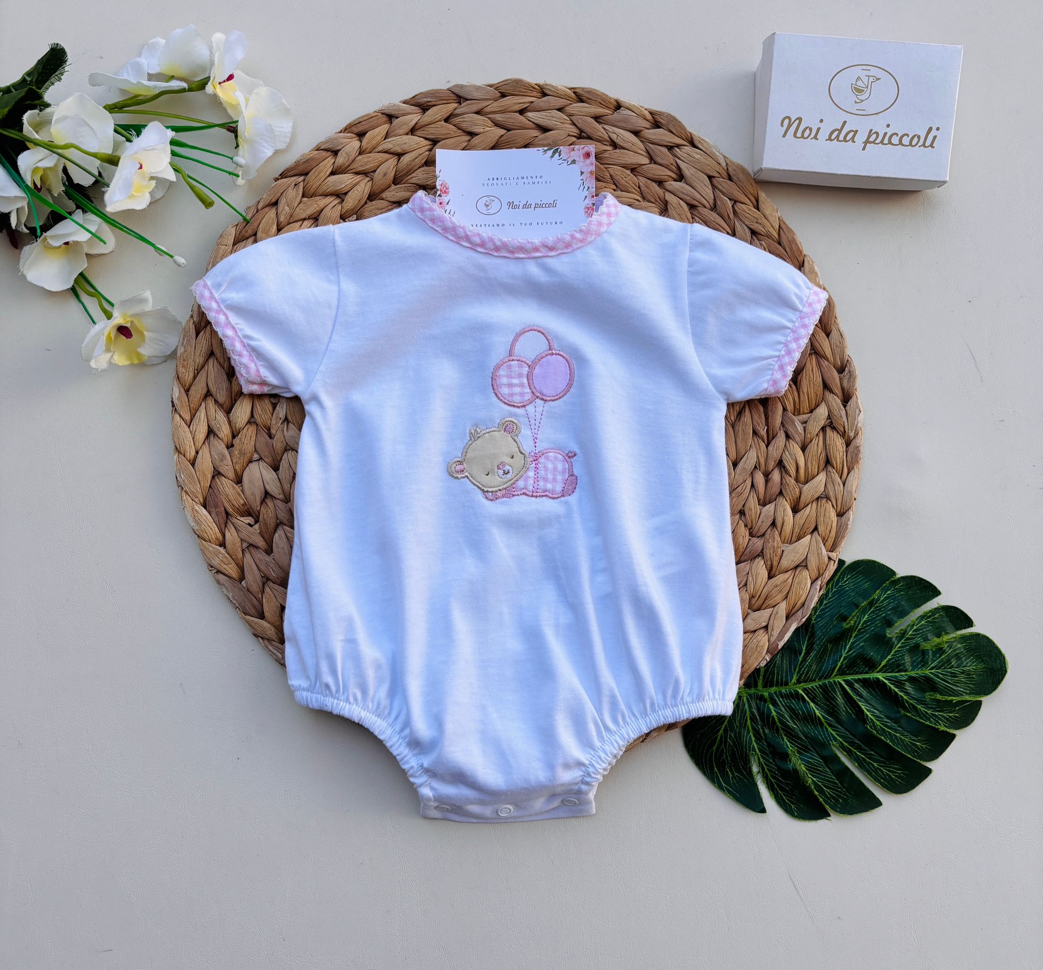 PAGLIACCETTO IN COTONE ORSETTO BIANCO ROSA - Noi da piccoli