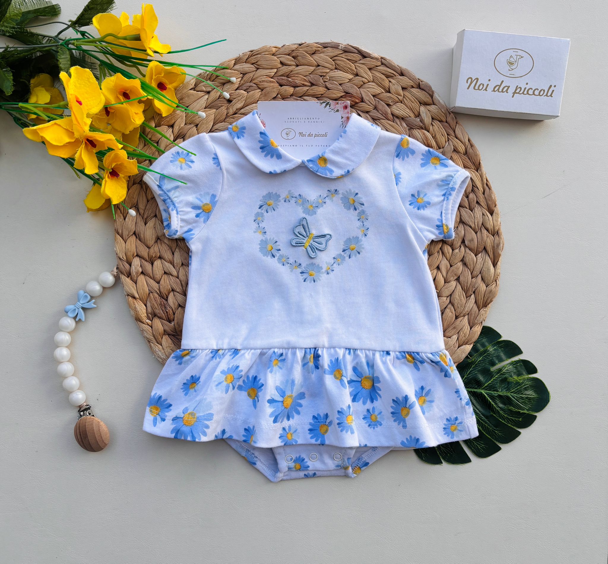 PAGLIACCETTO IN OOTONE CON FIORELLINI BIANCO CIELO - Noi da piccoli