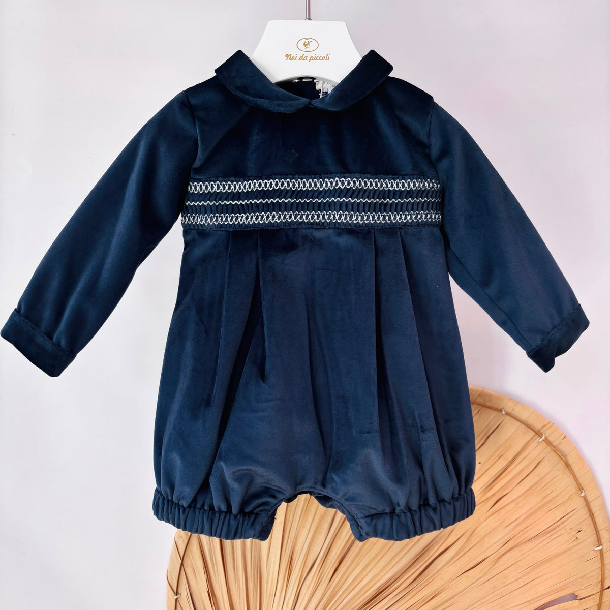 Blue Velvet Romper with Smocking Deolinda
