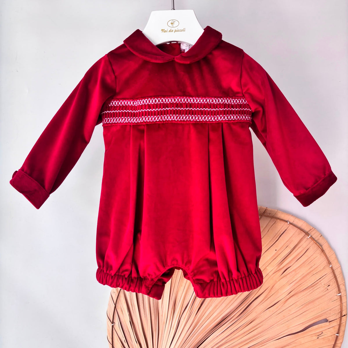 Red Velvet Romper with Smocking Deolinda