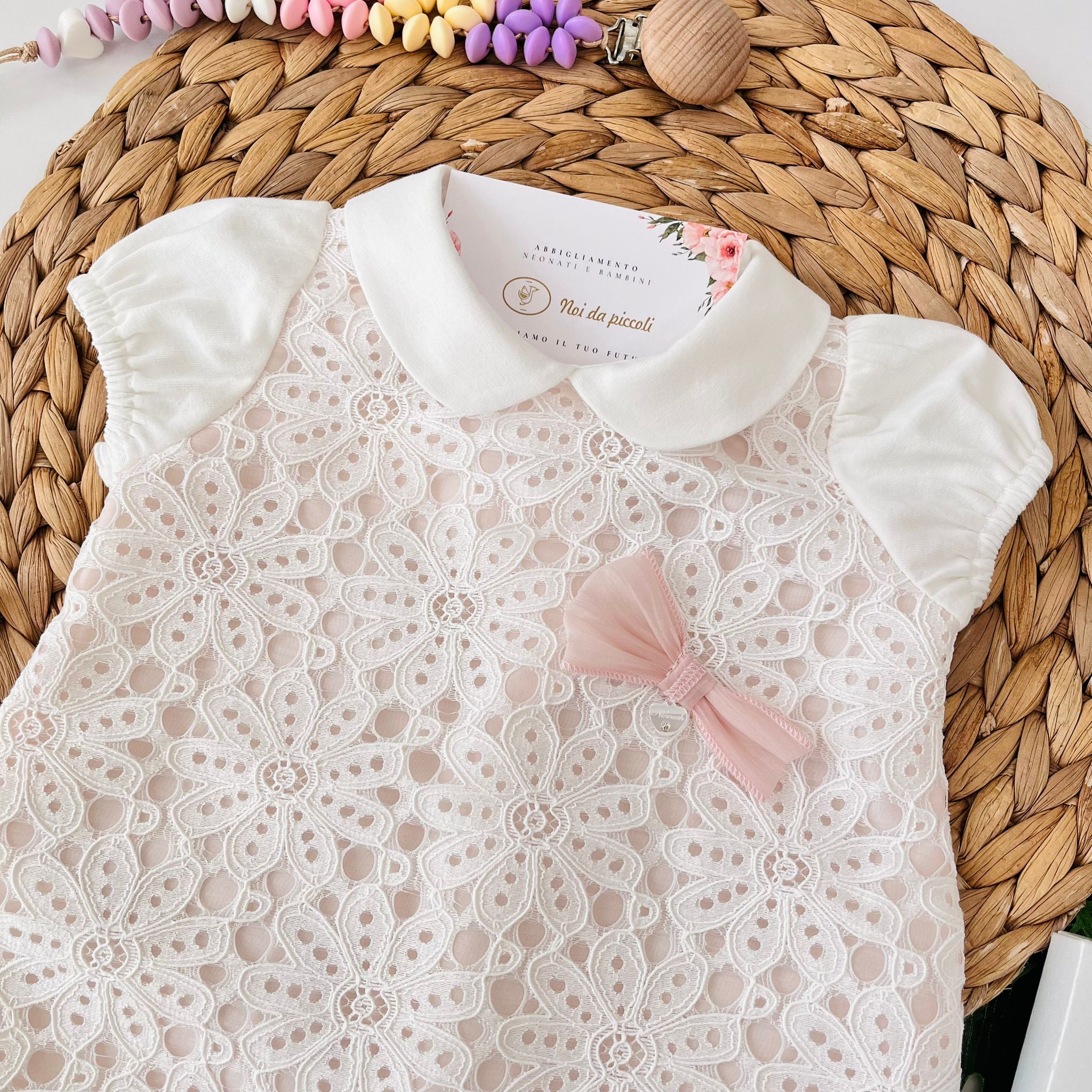 PAGLIACCETTO MACRAME' 100 % COTONE BIANCO ROSA - Noi da piccoli