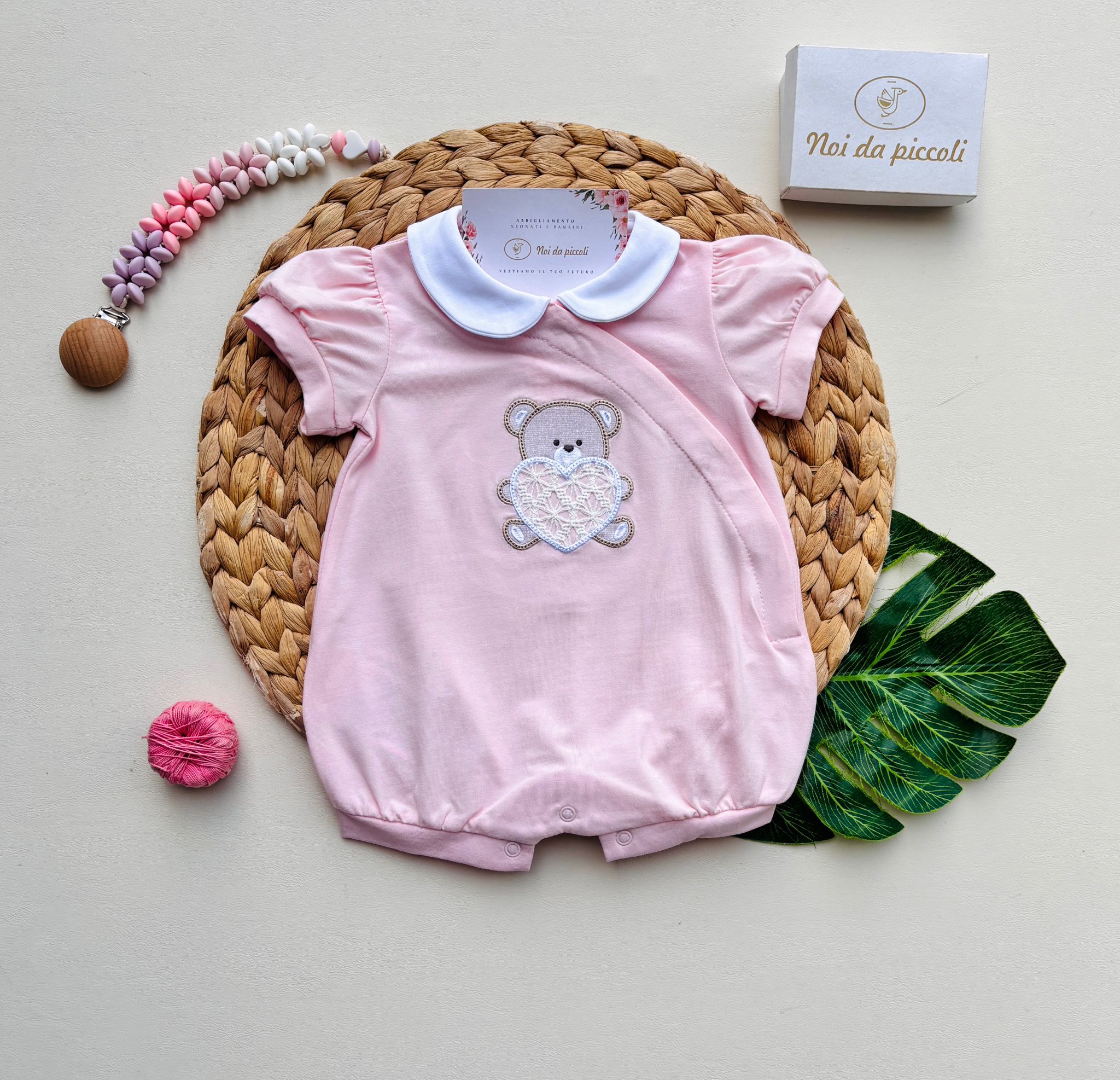 PAGLIACCETTO ORSETTO CON CUORE COTONE ROSA BABY - Noi da piccoli