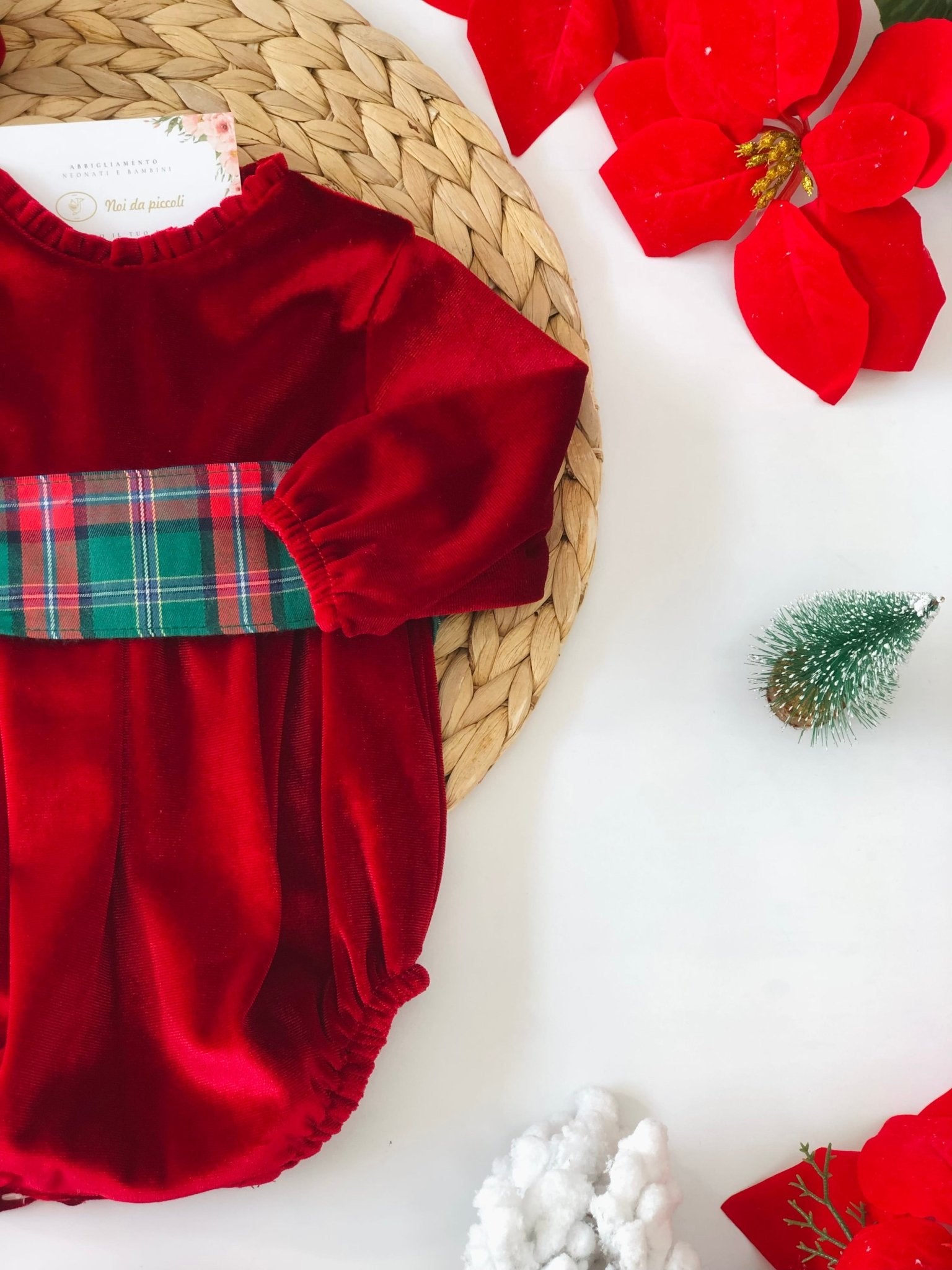 PAGLIACCETTO VELLUTO ROSSO CON FASCIA TARTAN - Noi da piccoli