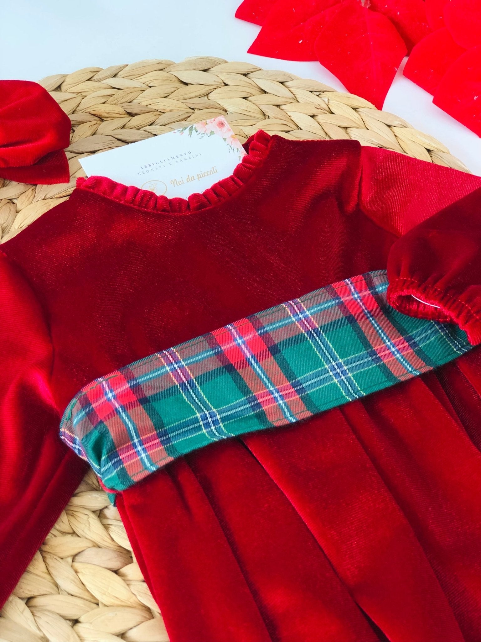 PAGLIACCETTO VELLUTO ROSSO CON FASCIA TARTAN - Noi da piccoli