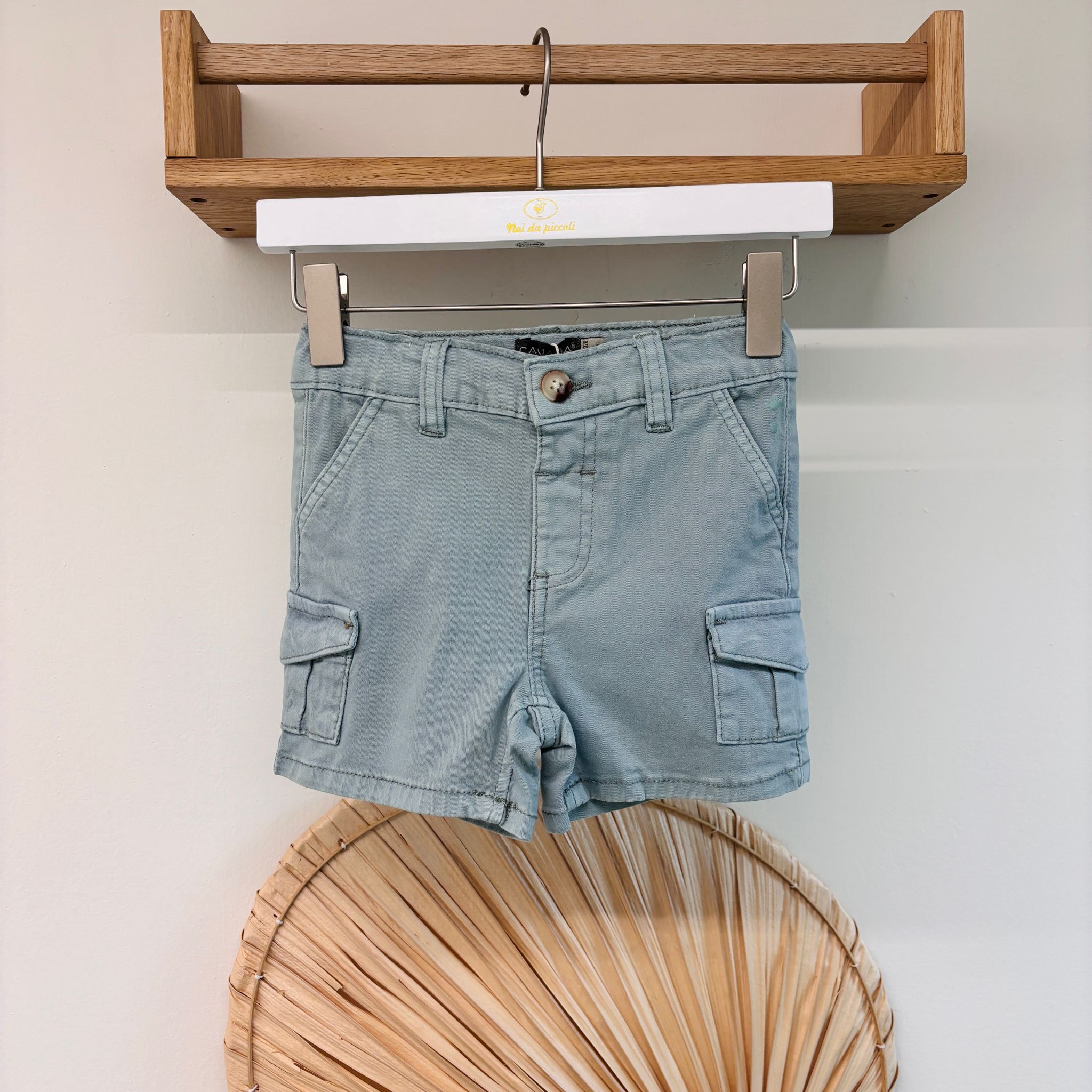 PANTALONCINO CARGO IN COTONE VERDE SALVIA - Noi da piccoli