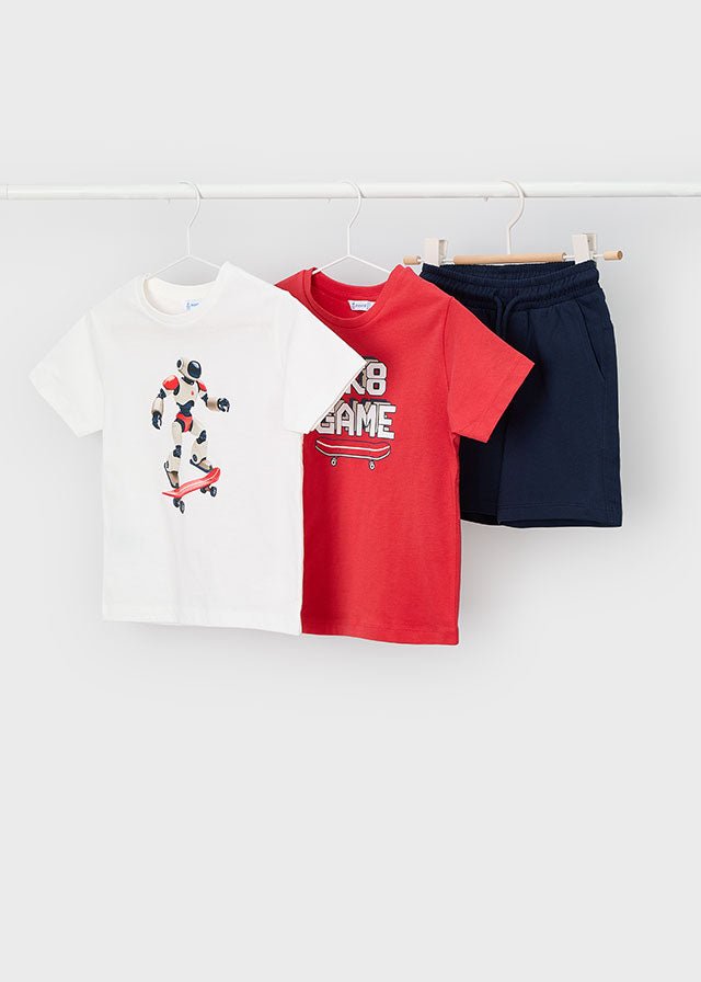 PANTALONCINO CON DUE T - SHIRT IN COTONE TOMATE - Noi da piccoli