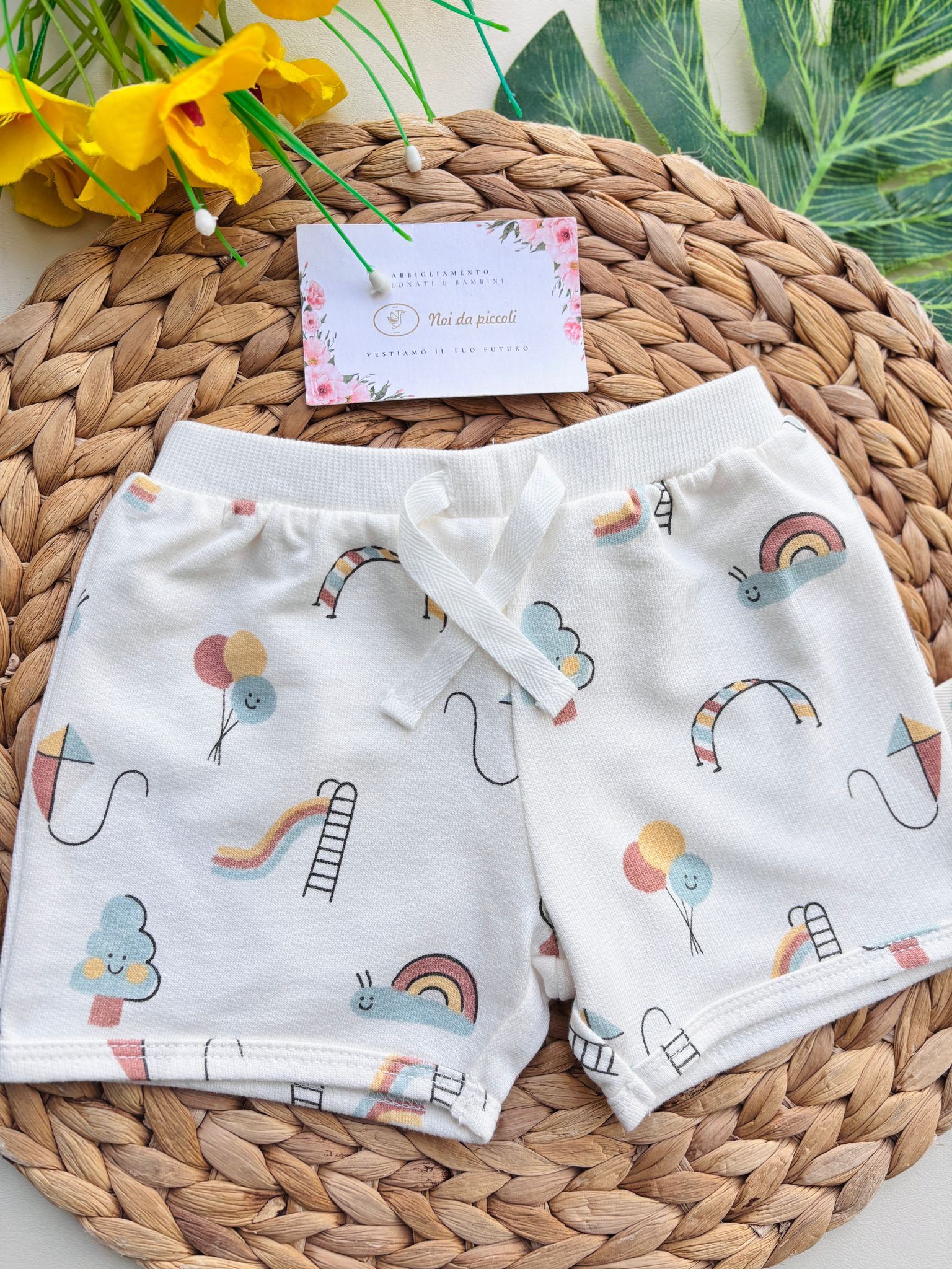 PANTALONCINO IN COTONE CON DISEGNINI COLORATI BIANCO - Noi da piccoli