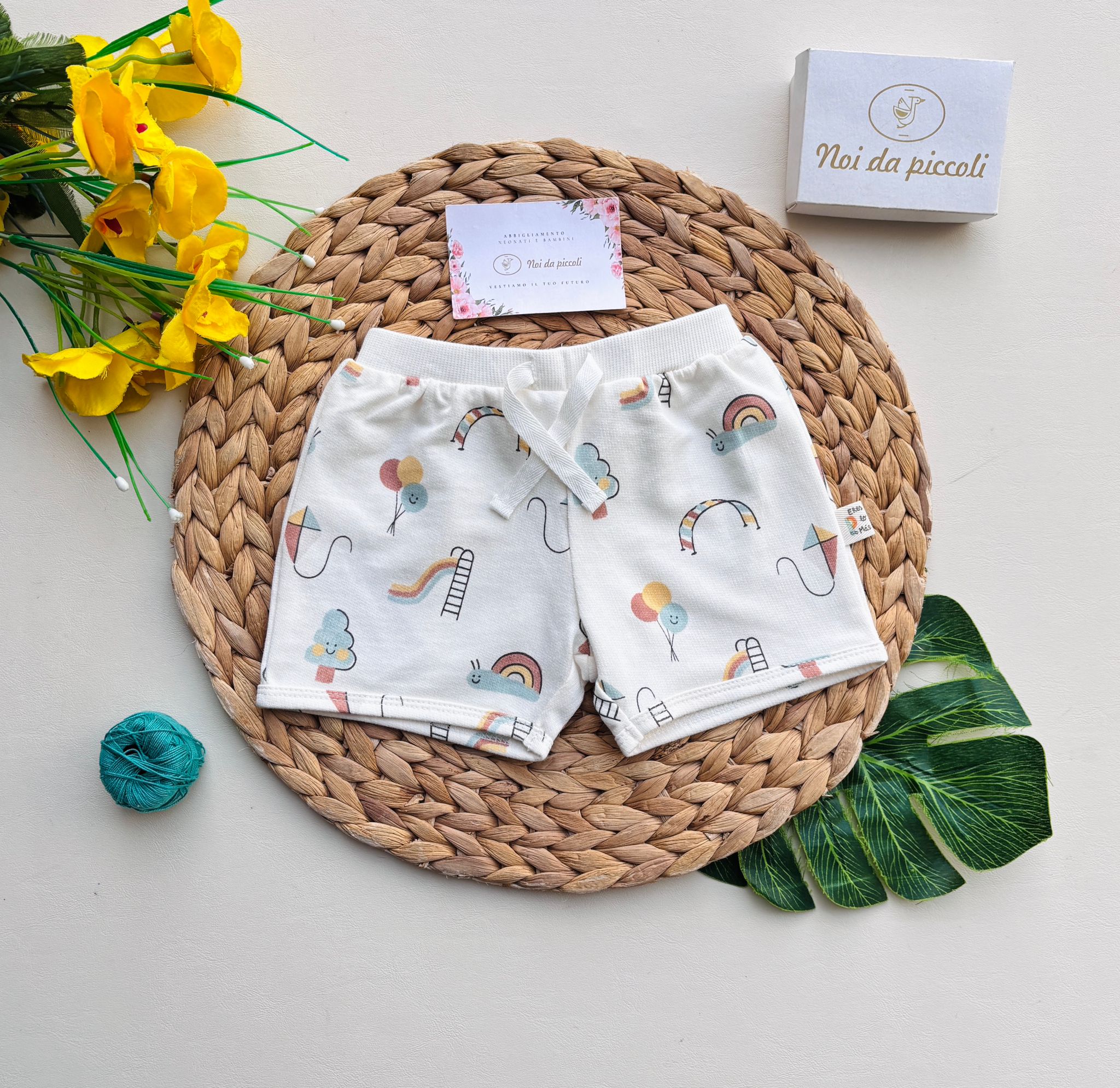 PANTALONCINO IN COTONE CON DISEGNINI COLORATI BIANCO - Noi da piccoli