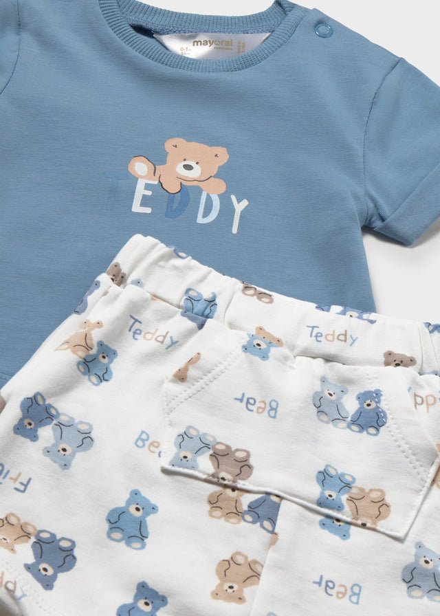 PANTALONCINO IN COTONE CON ORSETTI E MAGLIETTINA TEDDY Bianco Cielo - Noi da piccoli