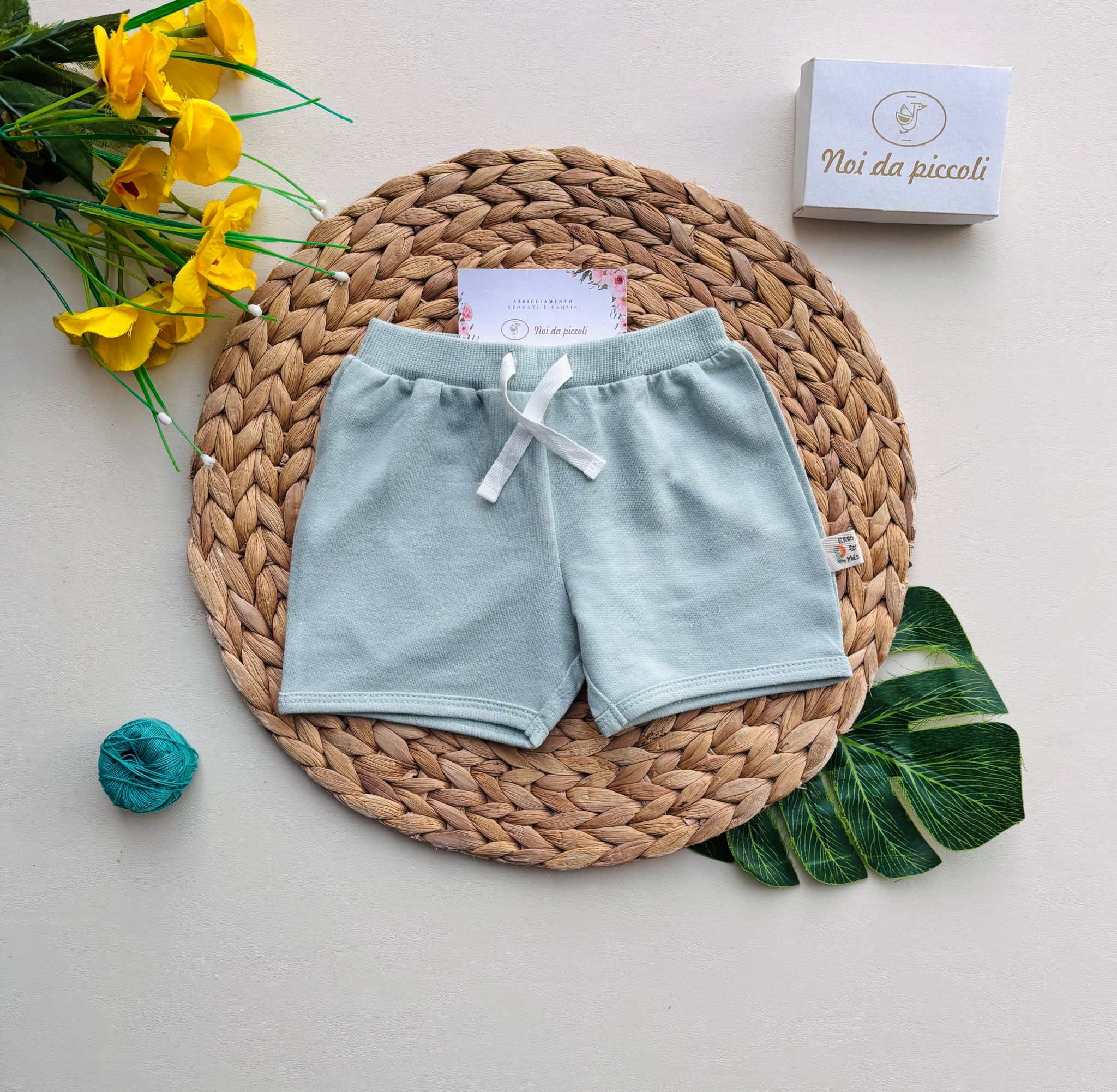 PANTALONCINO IN COTONE VERDE ACQUA - Noi da piccoli