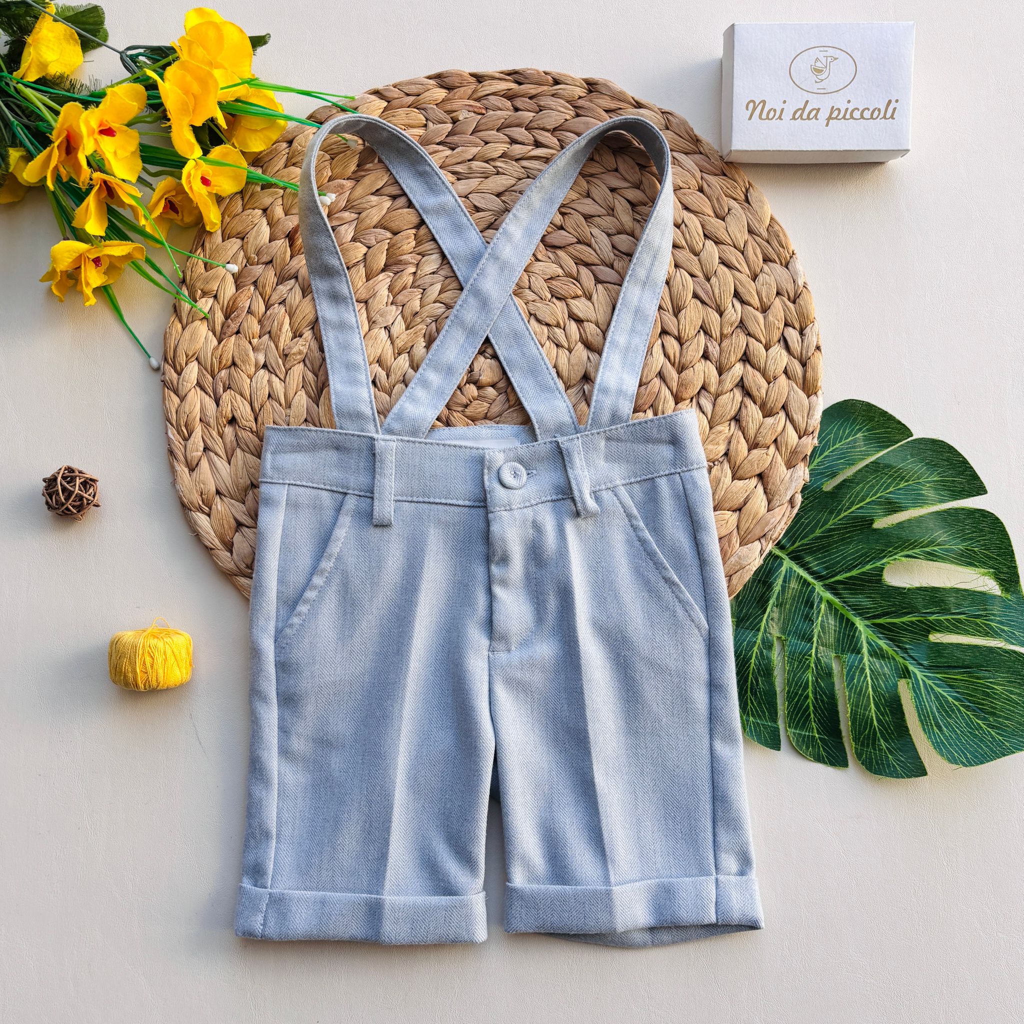 PANTALONE CON BRETELLE IN CALDO COTONE Grigio - Noi da piccoli