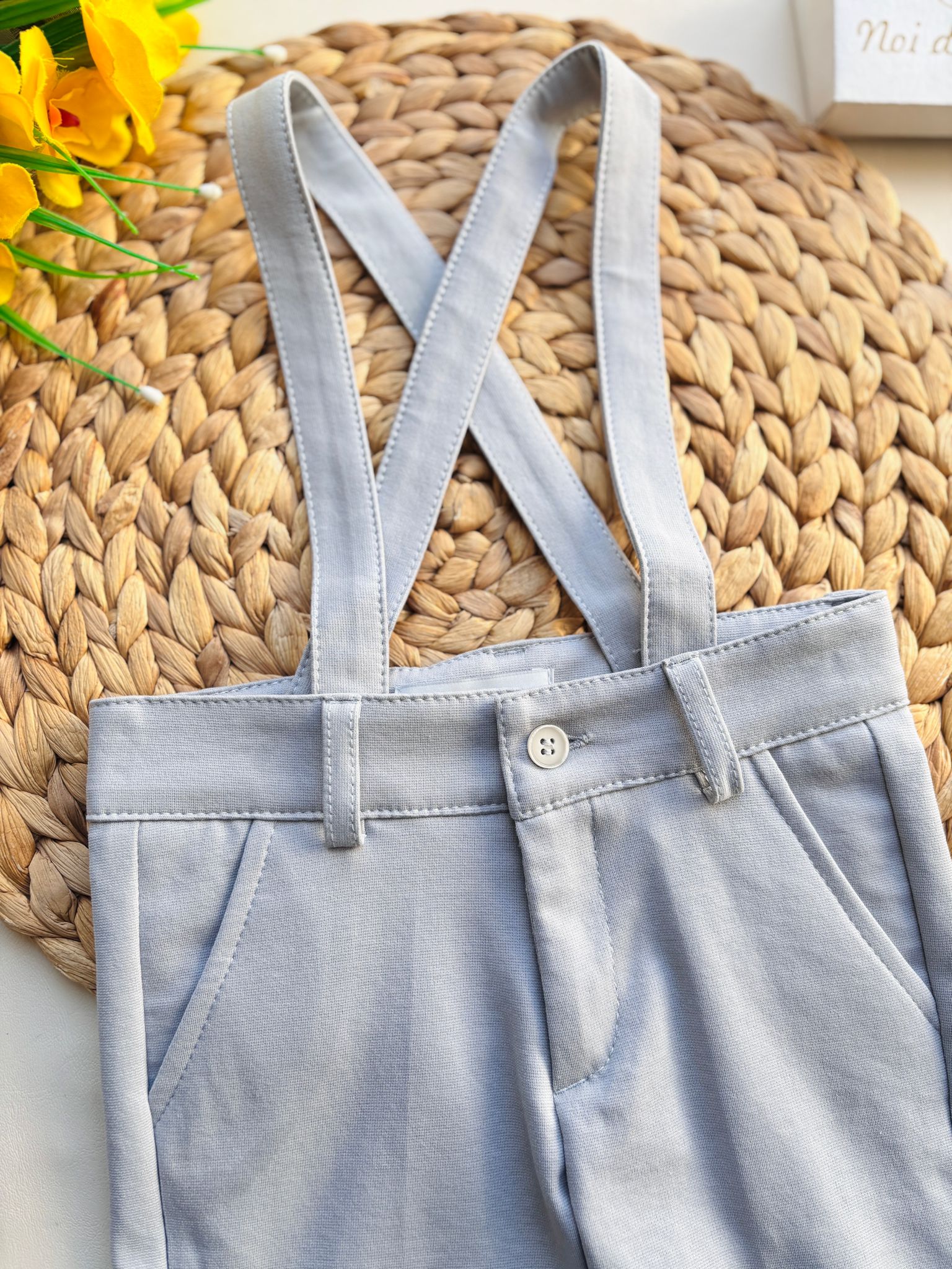 PANTALONE CON BRETELLE IN CALDO COTONE Grigio - Noi da piccoli