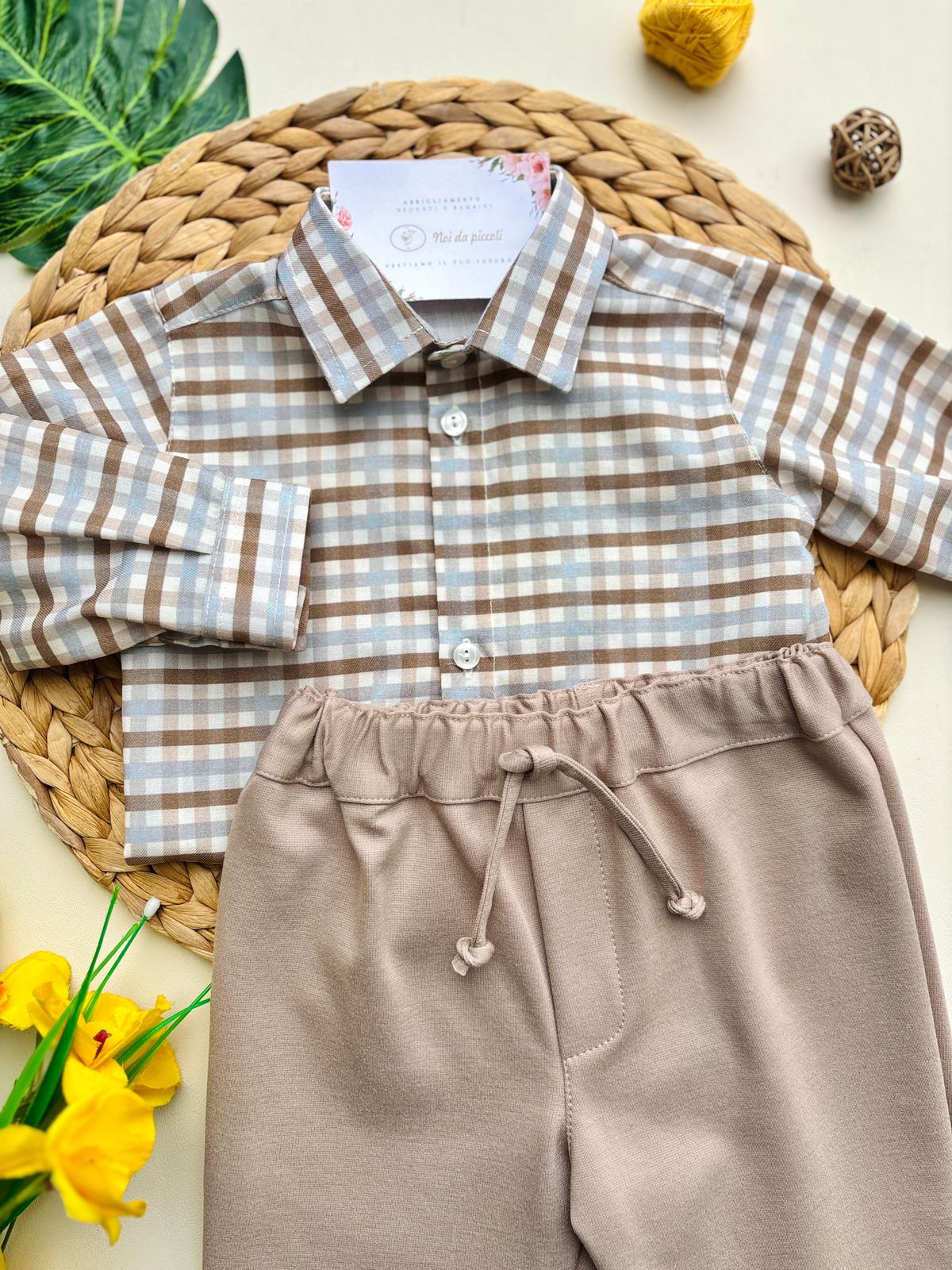 PANTALONE CON CAMICIA A SCACCHI BEIGE - Noi da piccoli