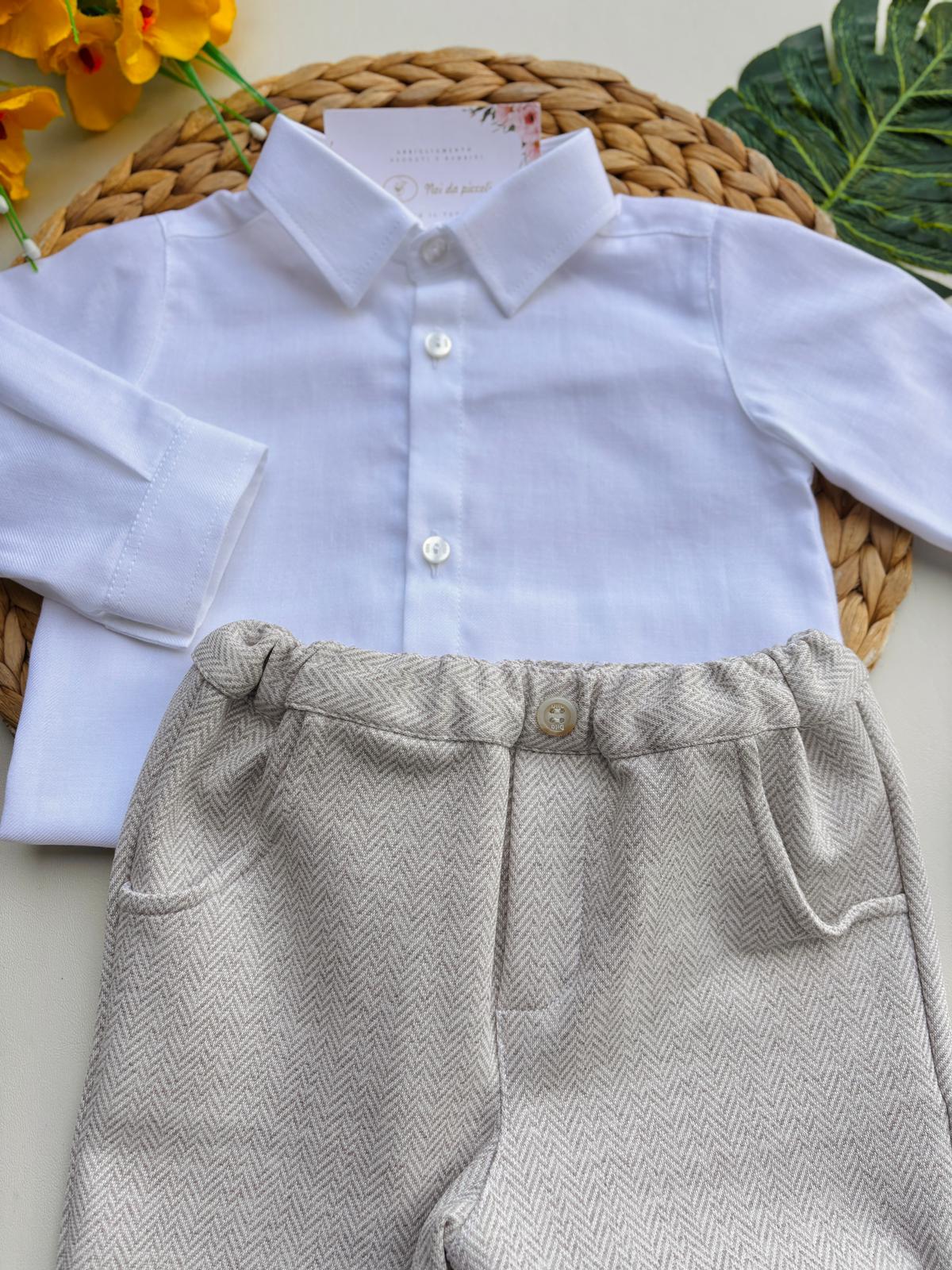 PANTALONE CON CAMICIA BIANCO BEIGE - Noi da piccoli