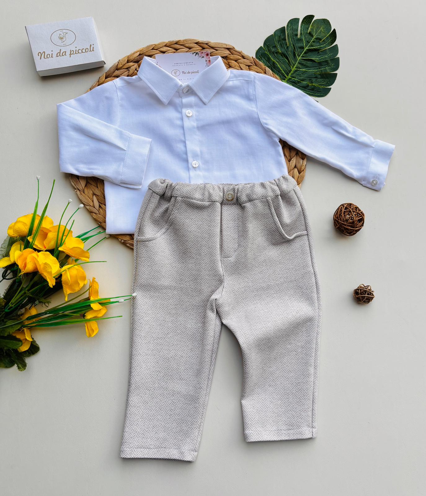 PANTALONE CON CAMICIA BIANCO BEIGE - Noi da piccoli