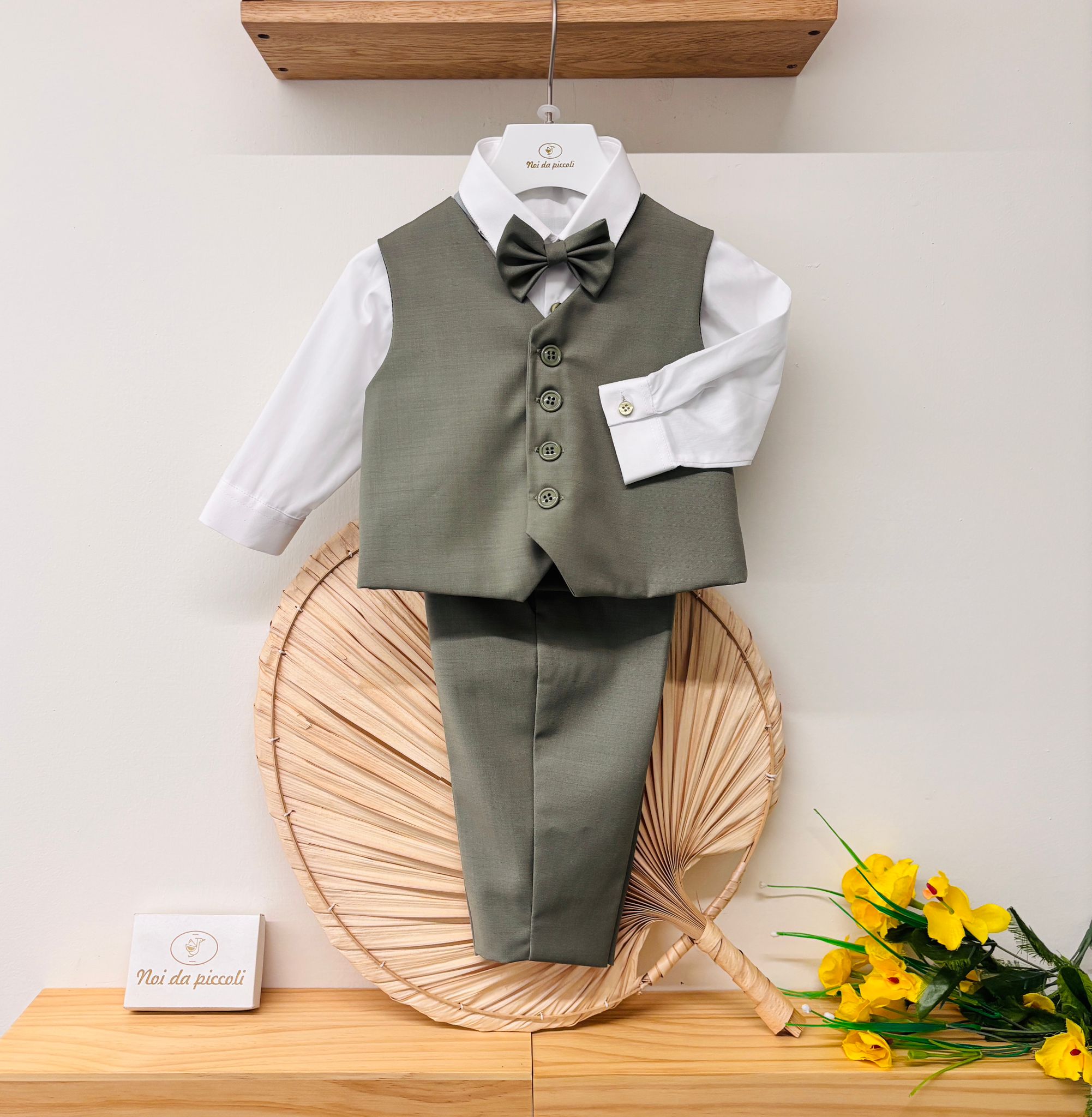 PANTALONE CON CAMICINA E GILET E PAPILLON ABBINATO VERDE BOTTIGLIA - Noi da piccoli