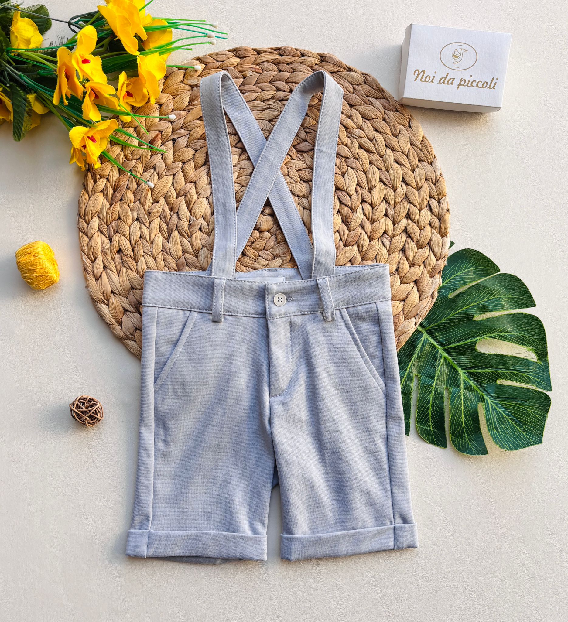 PANTALONE IN CALDO COTONE CON BRETELLE Grigio - Noi da piccoli