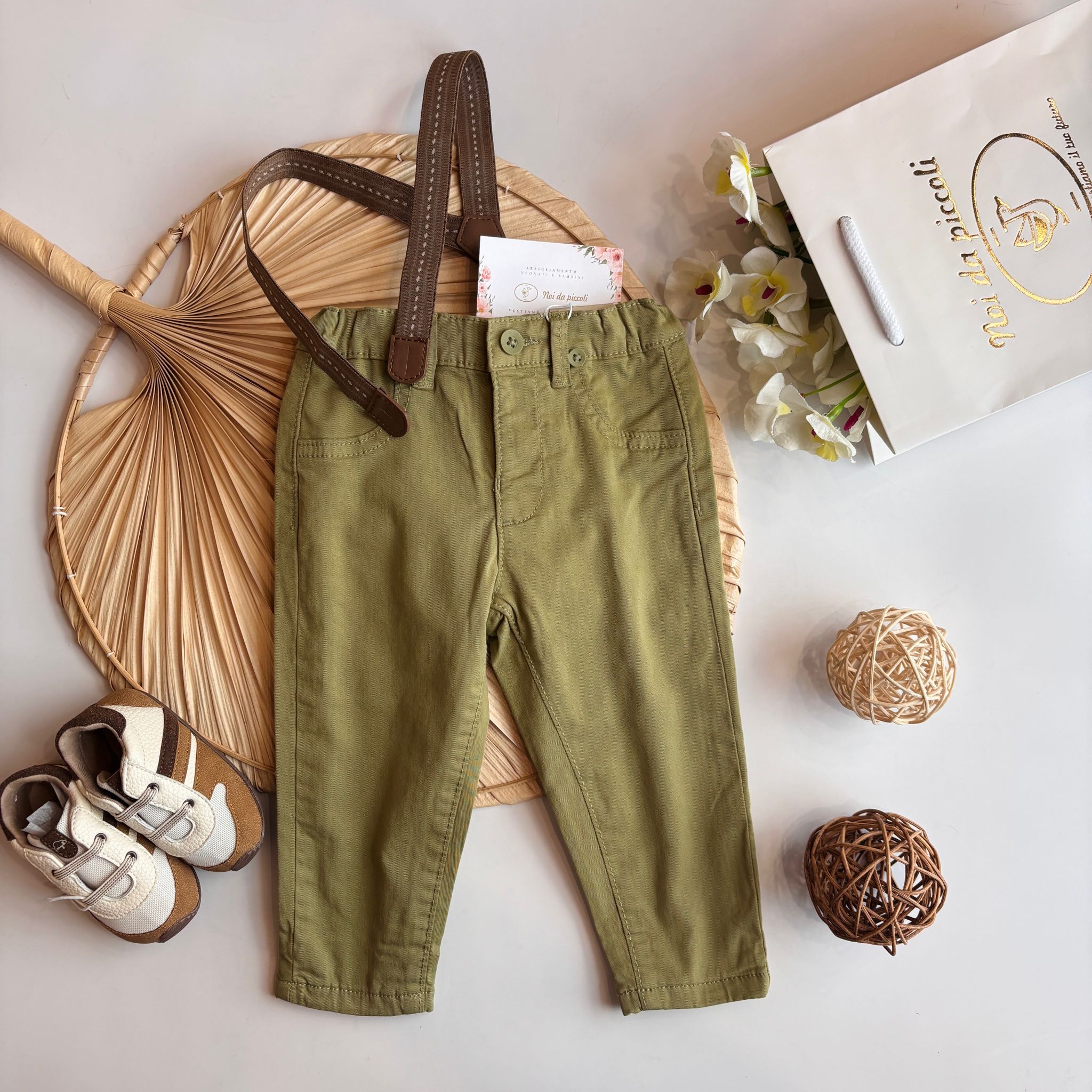 PANTALONE IN CALDO COTONE VERDE BOTTIGLIA - Noi da piccoli