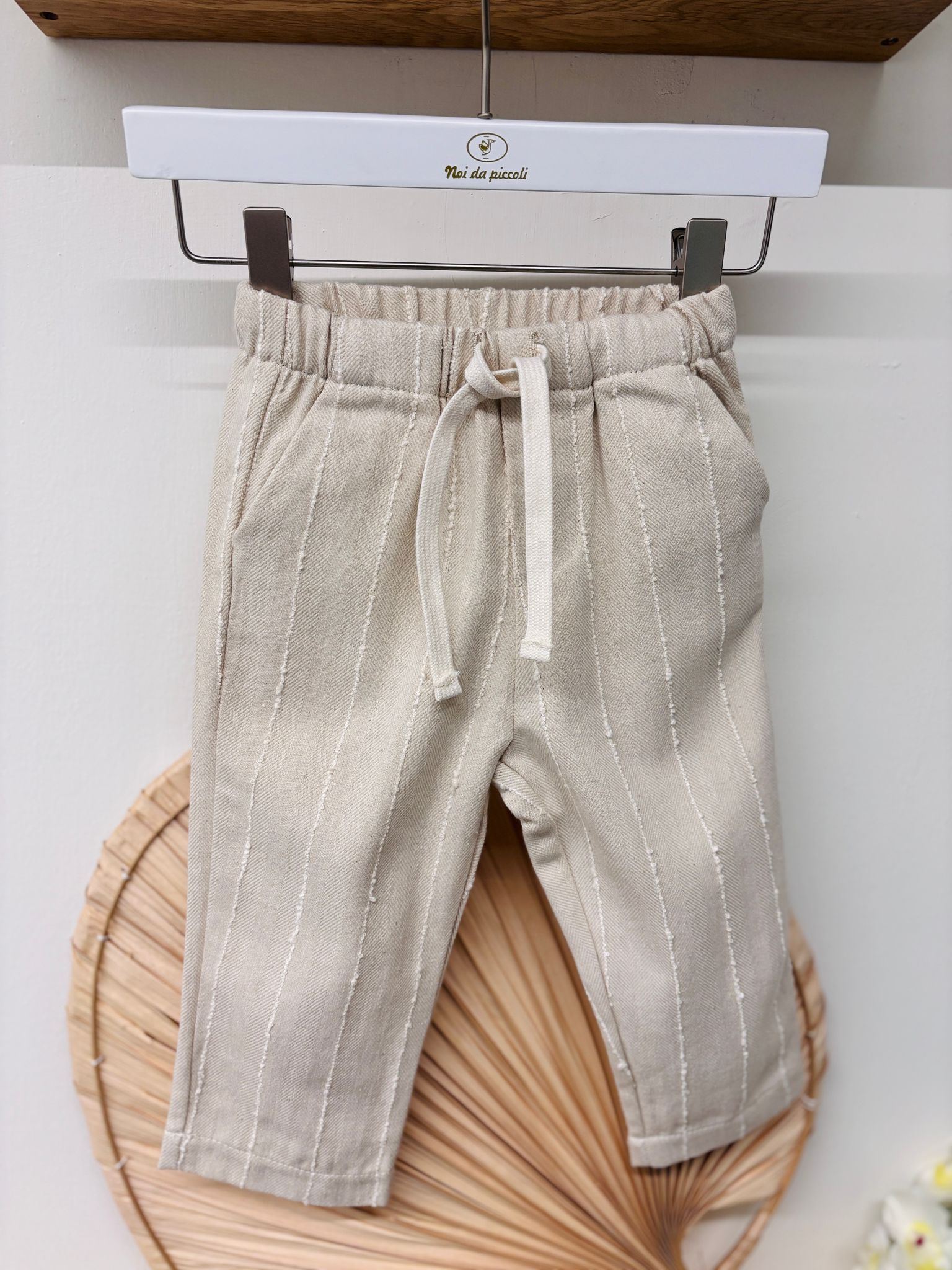 PANTALONE IN COTONE A RIGHE BEIGE - Noi da piccoli