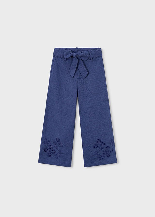 PANTALONE IN COTONE A ZAMPA CON FIORELLINI BLU - Noi da piccoli