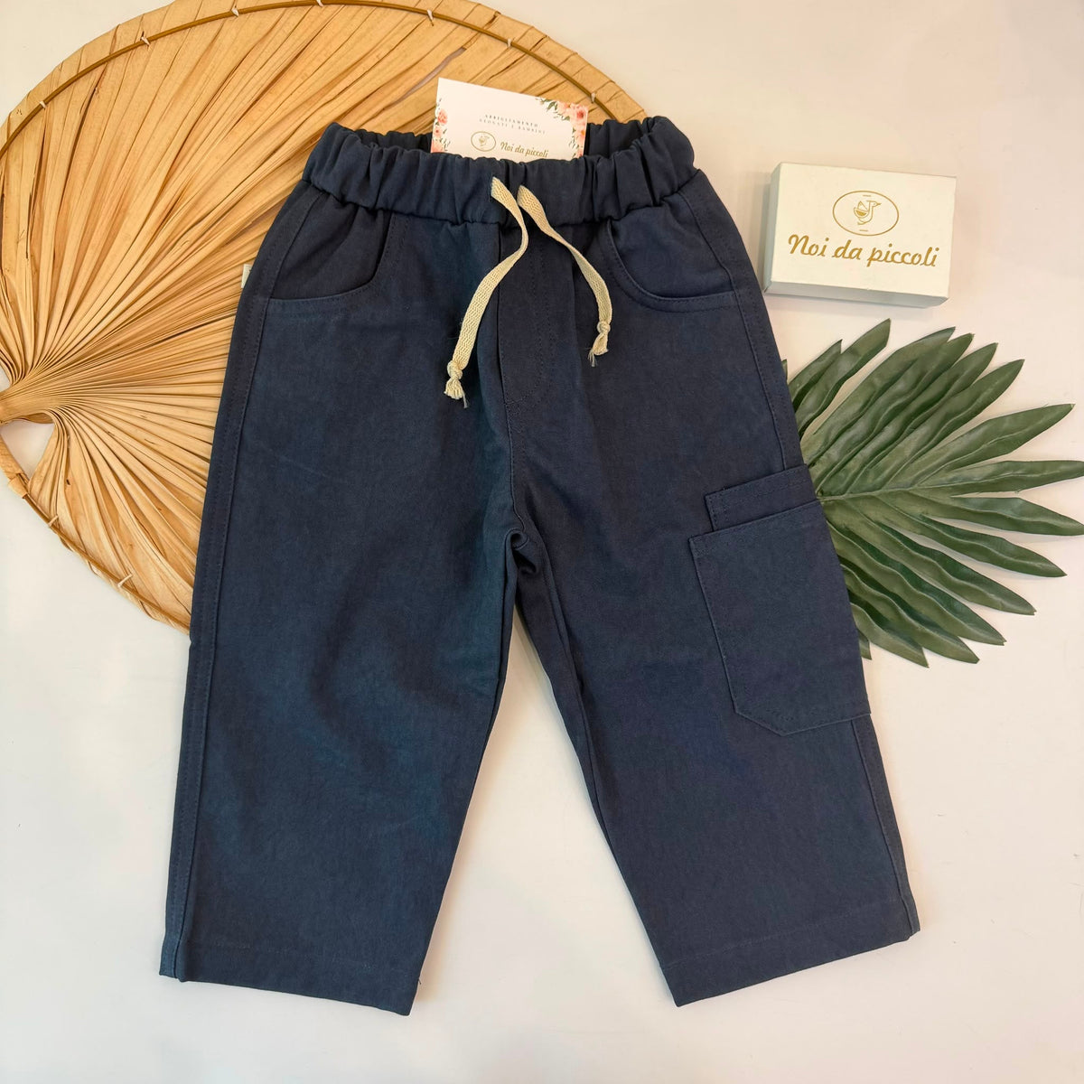 PANTALONE IN COTONE CALDO BLU - Noi da piccoli