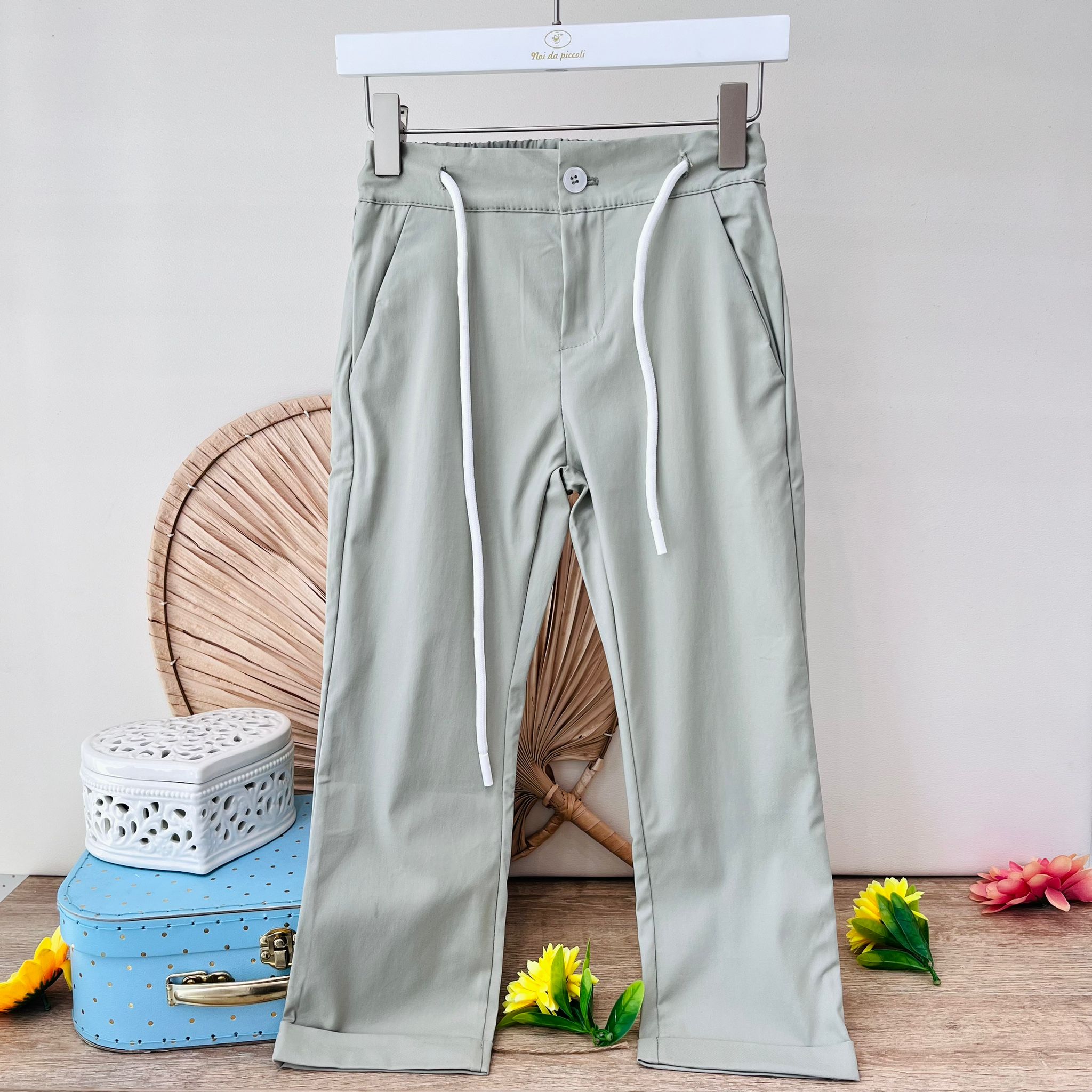 PANTALONE IN COTONE VERDE SALVIA - Noi da piccoli