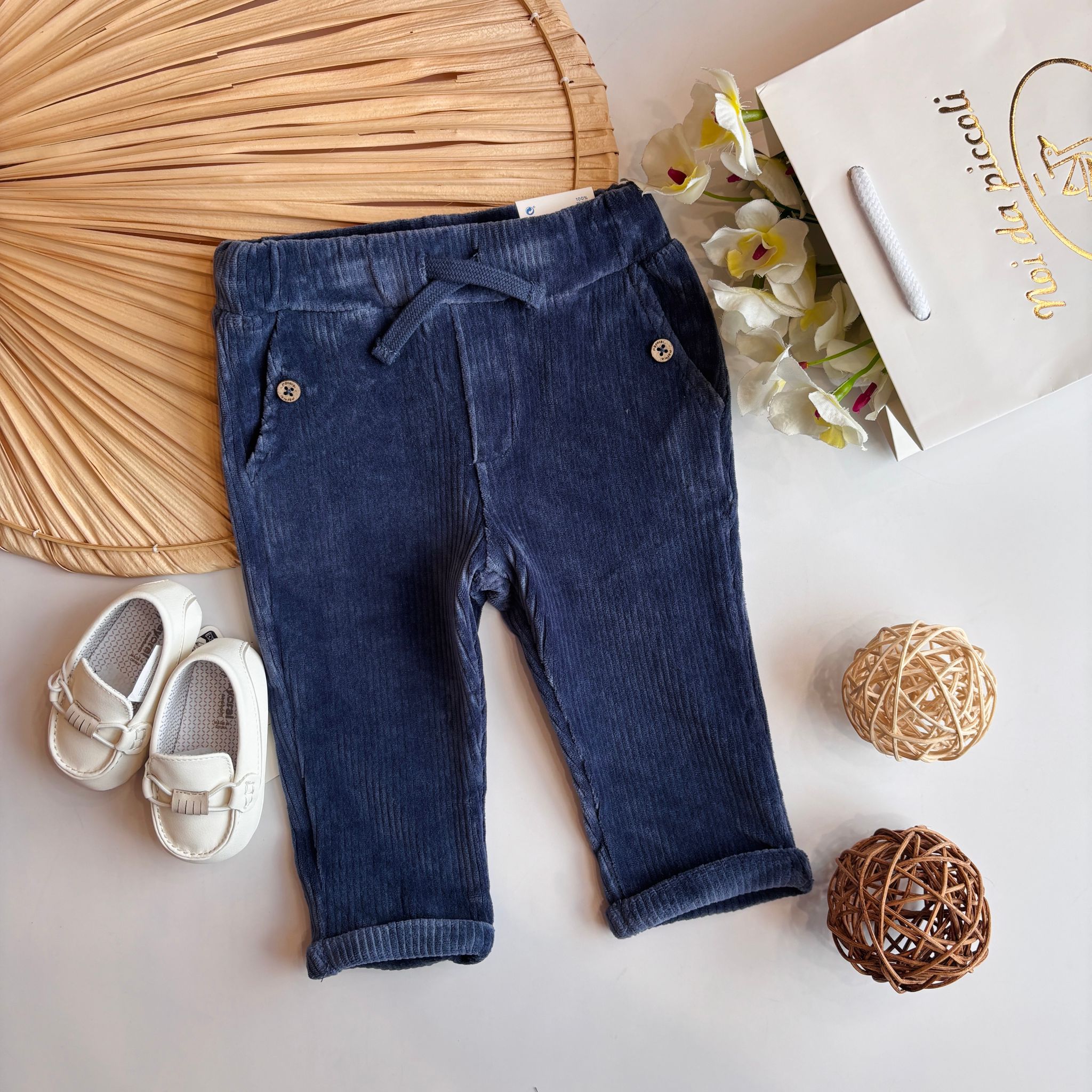 PANTALONE IN VELLUTO CON BOTTONCINI BLU - Noi da piccoli