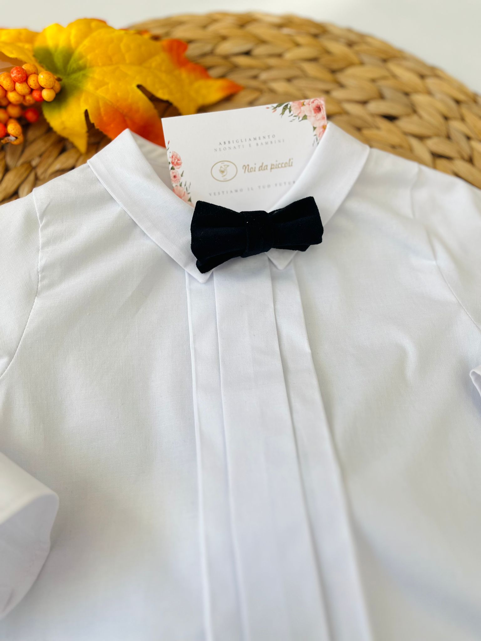 PANTALONE IN VELLUTO CON CAMICINA E PAPILLON BIANCO BLU - Noi da piccoli