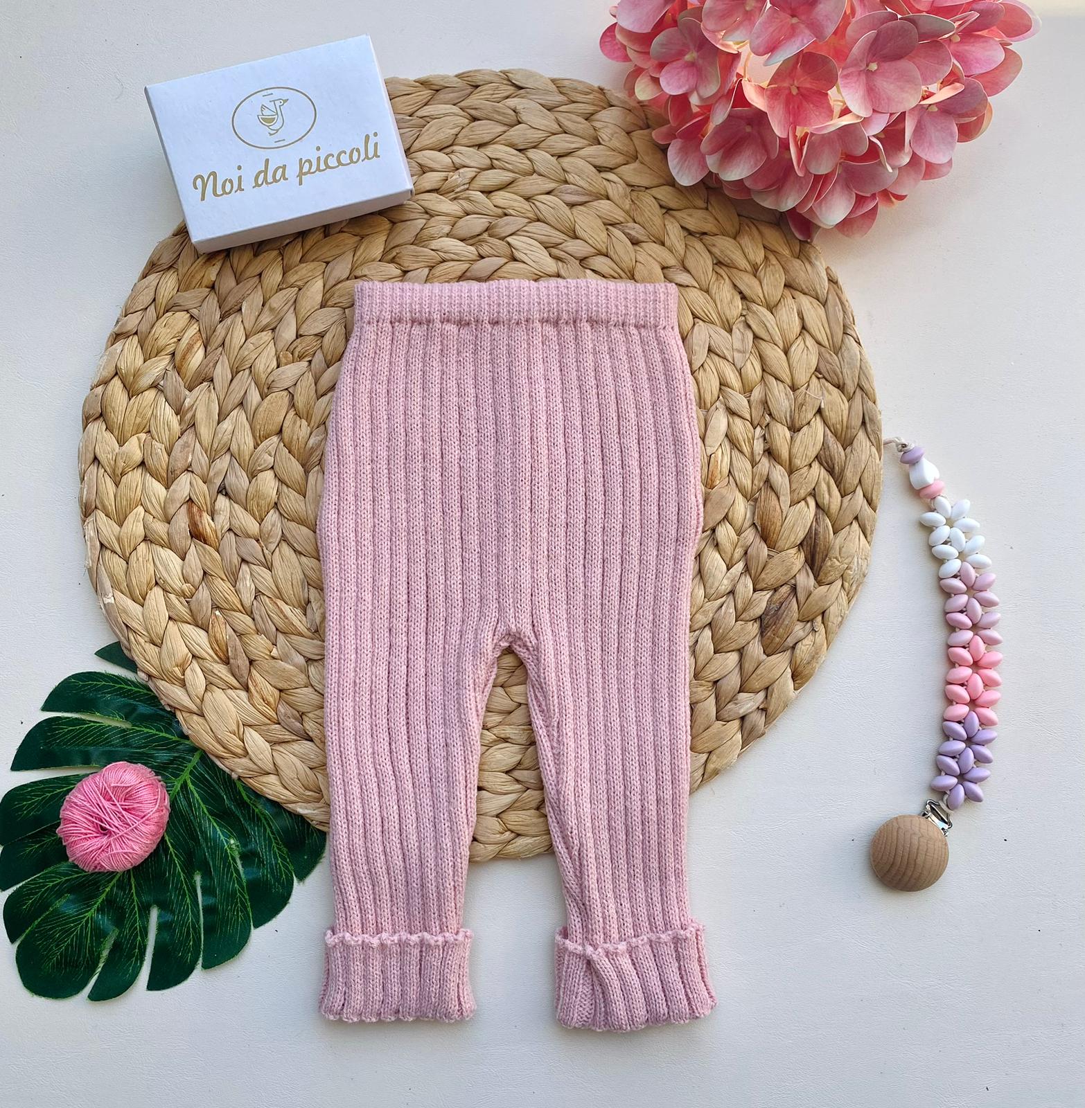 PANTALONE RICAMATO 100% ACRILICO ROSA EMPOLVADO - Noi da piccoli