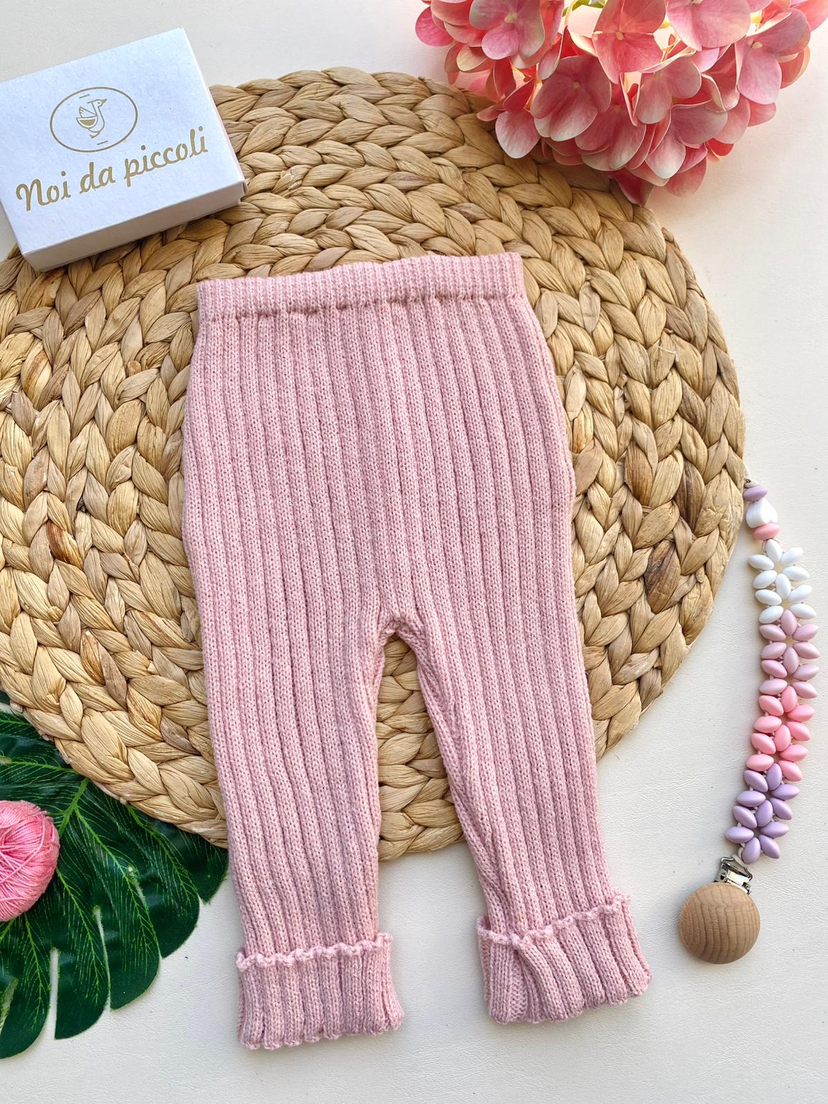 PANTALONE RICAMATO 100% ACRILICO ROSA EMPOLVADO - Noi da piccoli