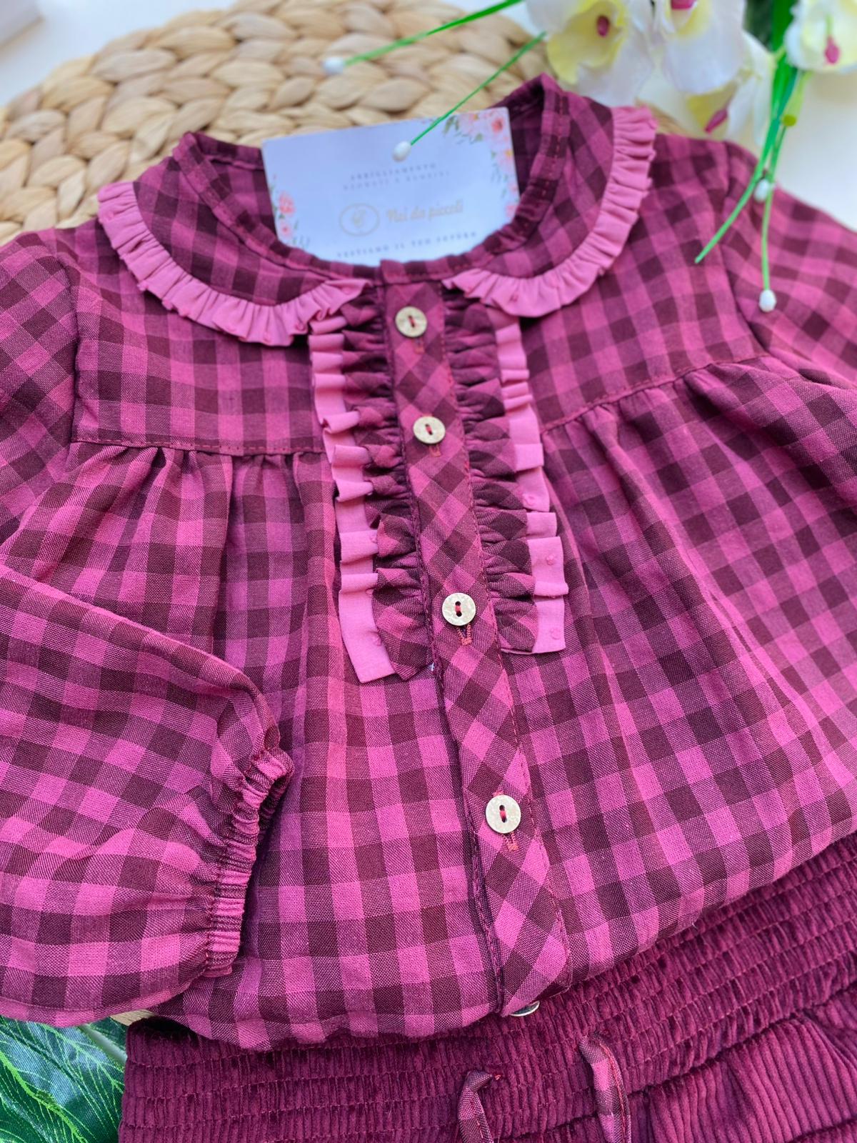 PANTALONNCINO E CAMICINA A QUADRONI FILATO CALDO MALVA QUADRONI - Noi da piccoli