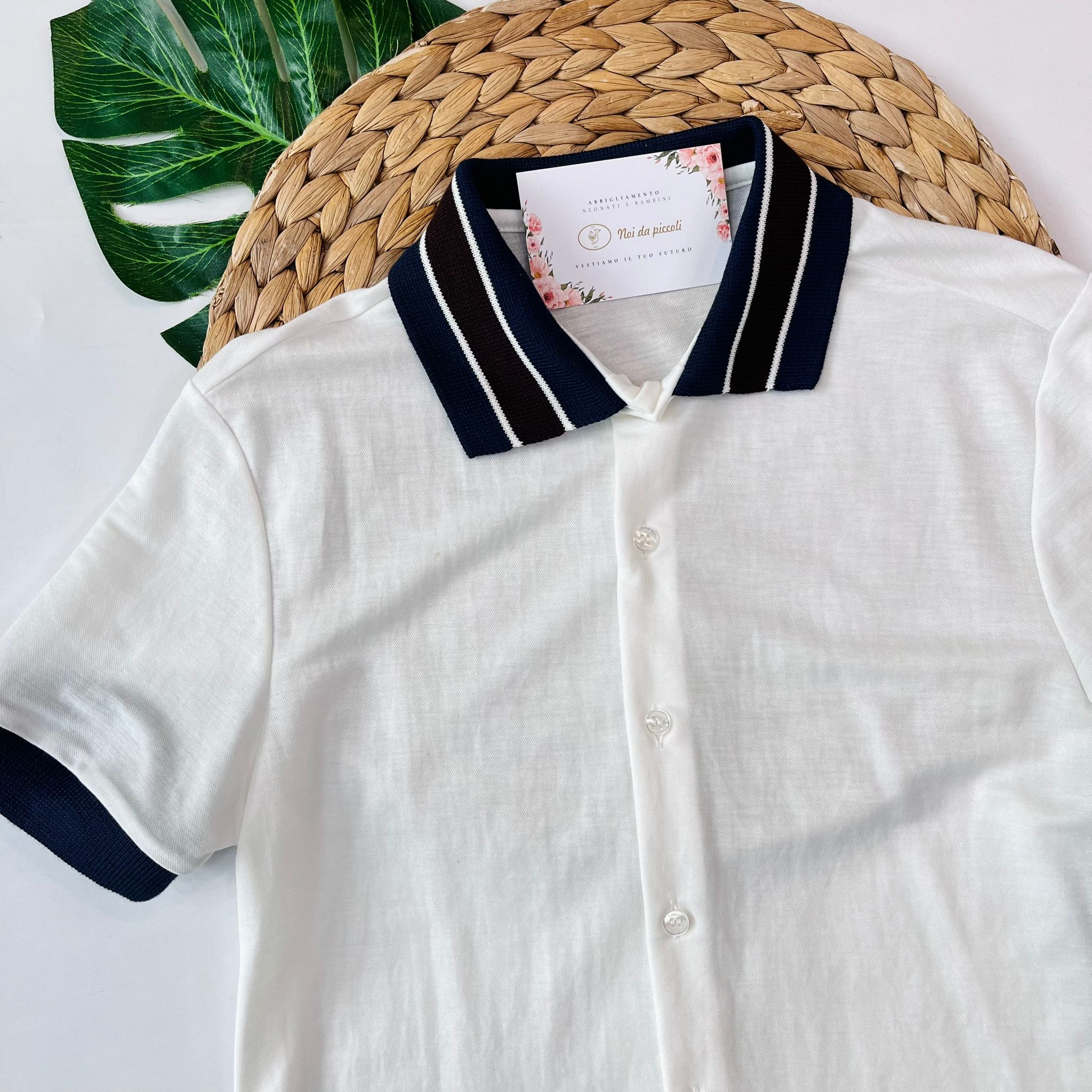 POLO BIANCO CON COLLETTO NAVY - Noi da piccoli