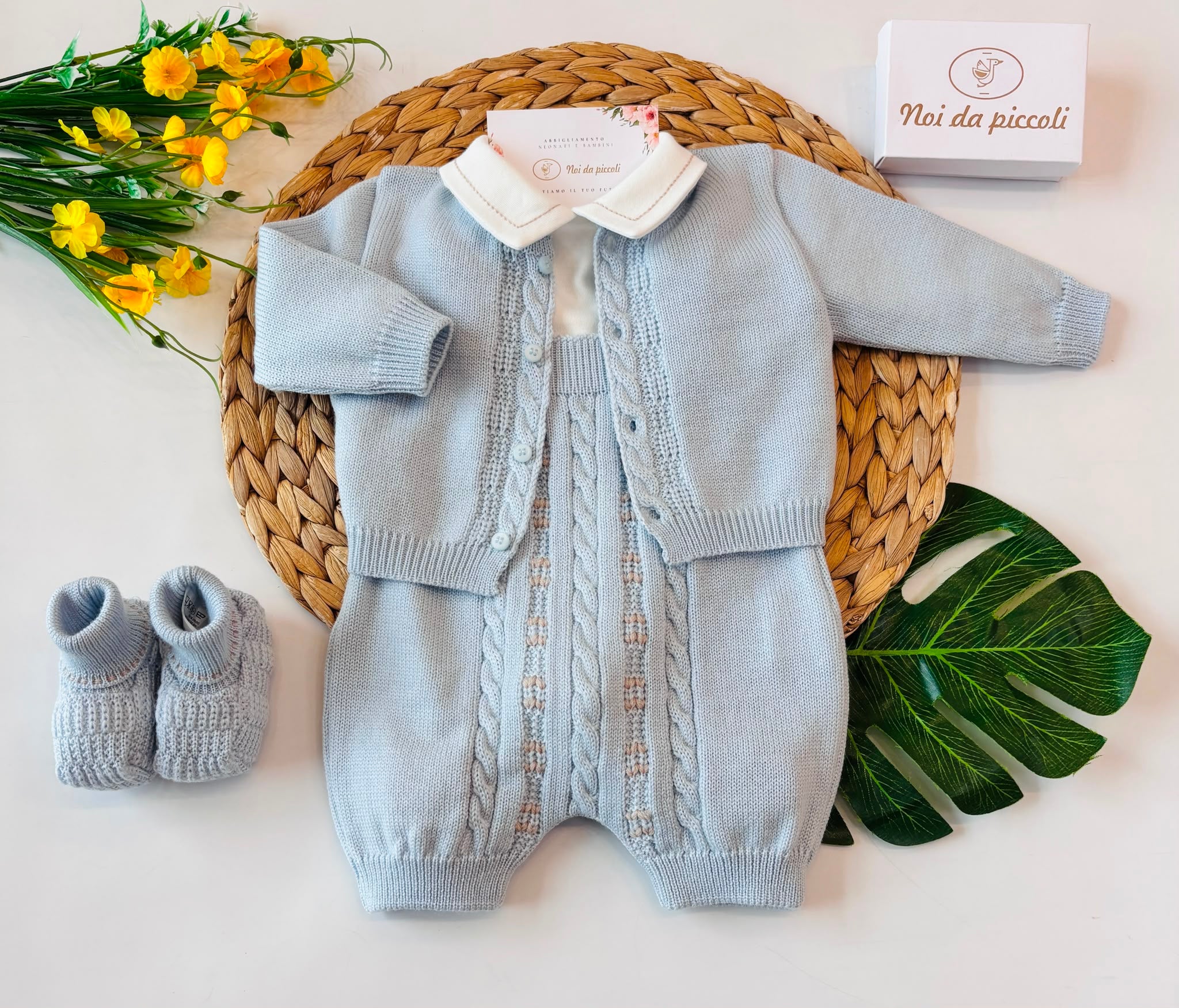 SALOPETTE CON BABBUCCE 100 % COTONE CIELO
