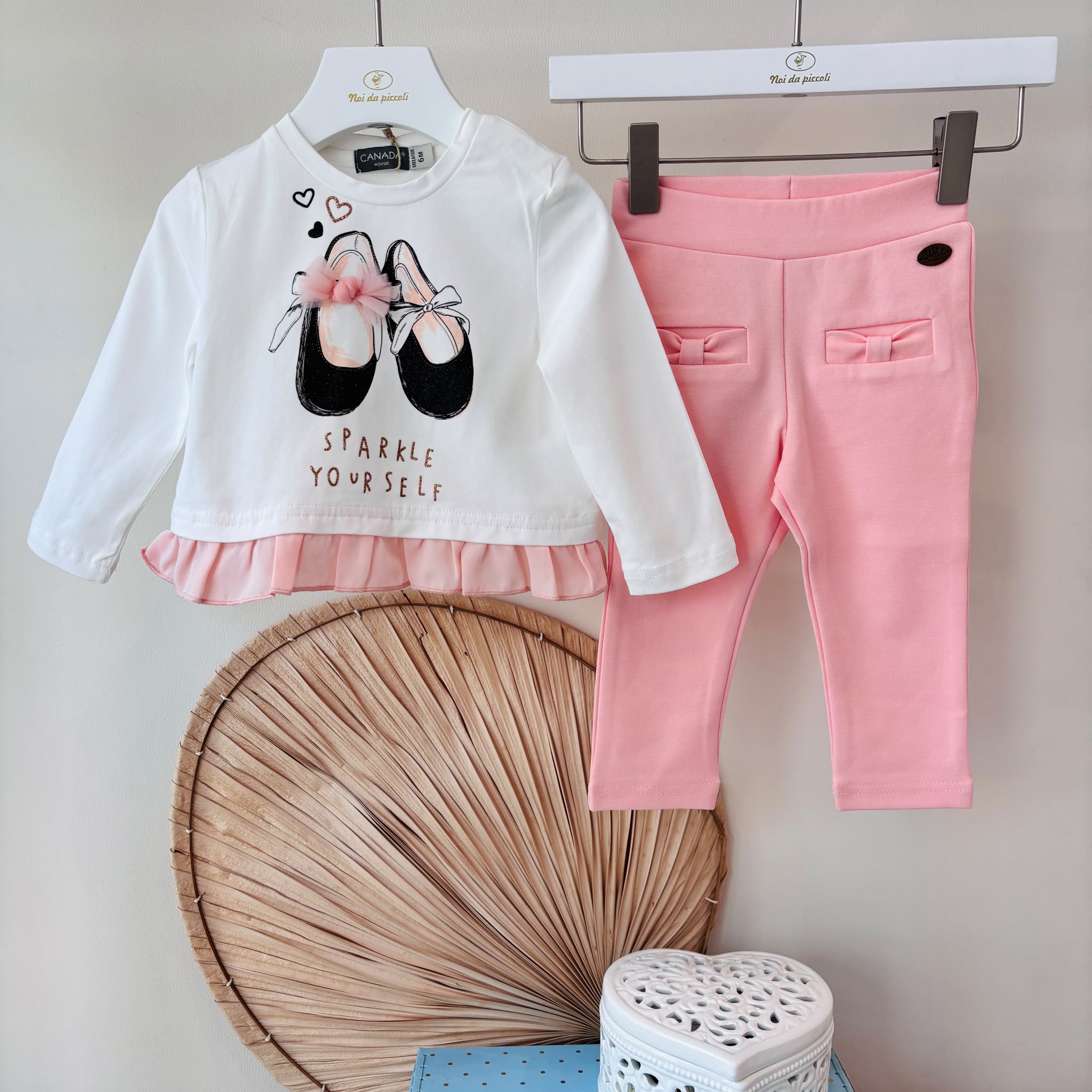 COMPLETO IN COTONE CALDO ROSA BABY CON STAMPA FRONTALE SCARPINE
