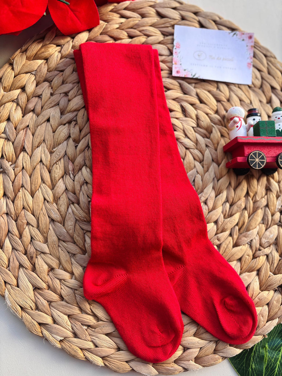 Red Plain Brushed Cotton Tights Pappa E Latte