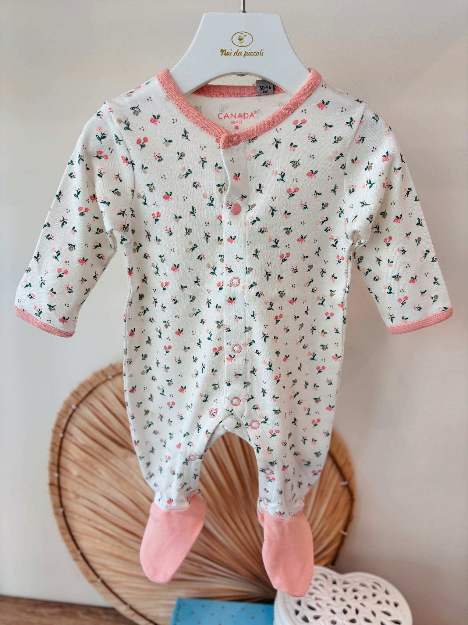 TUTINA IN COTONE CALDO BIANCO CON PICCOLI FIORELLINI