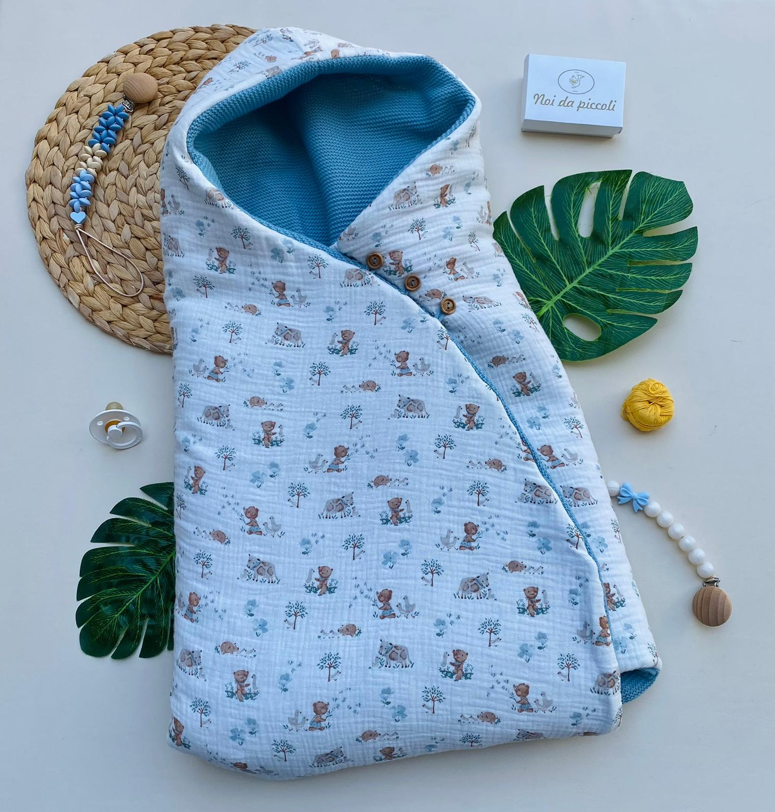 SACCO NANNA CON DISEGNINI 100% ACRILICO AZUL BEIGE - Noi da piccoli