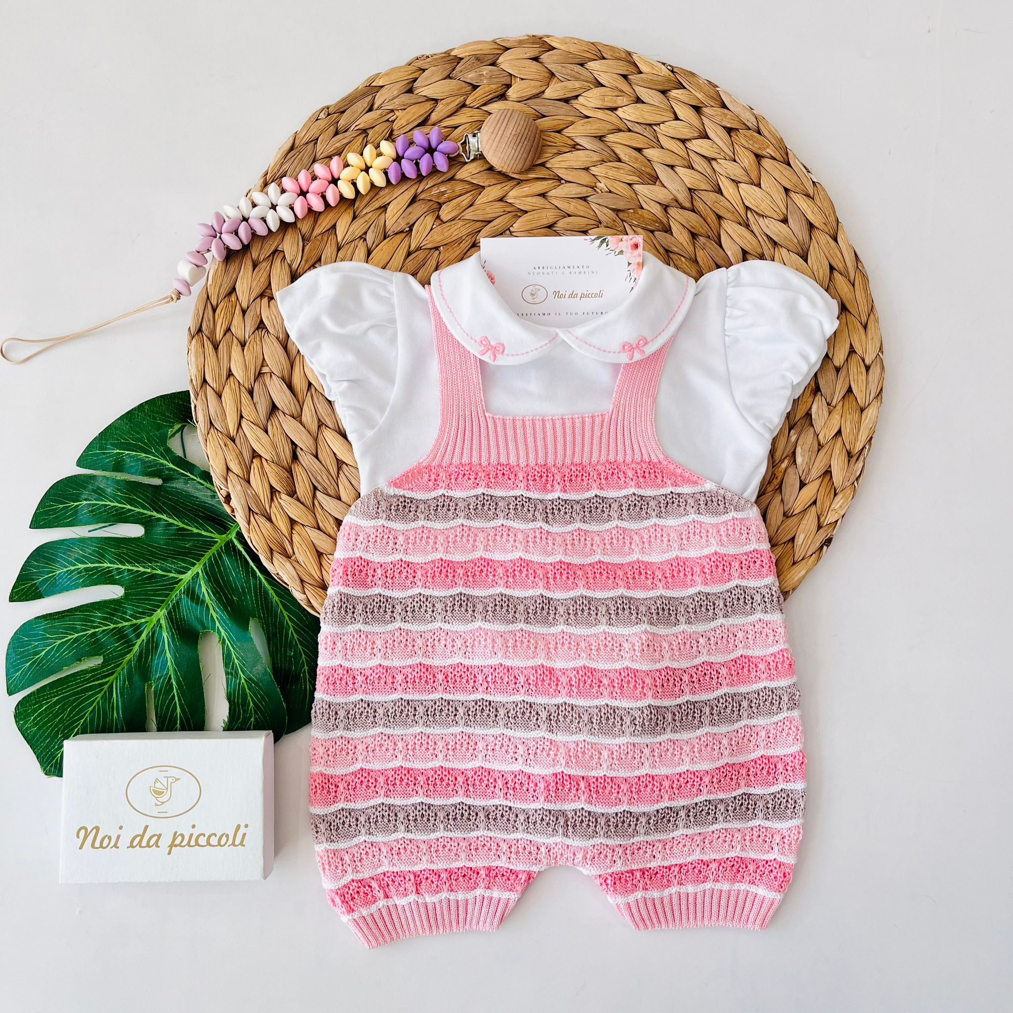 SALOPETTE 100% FILO DI COTONE ROSA MULTICOLOR - Noi da piccoli