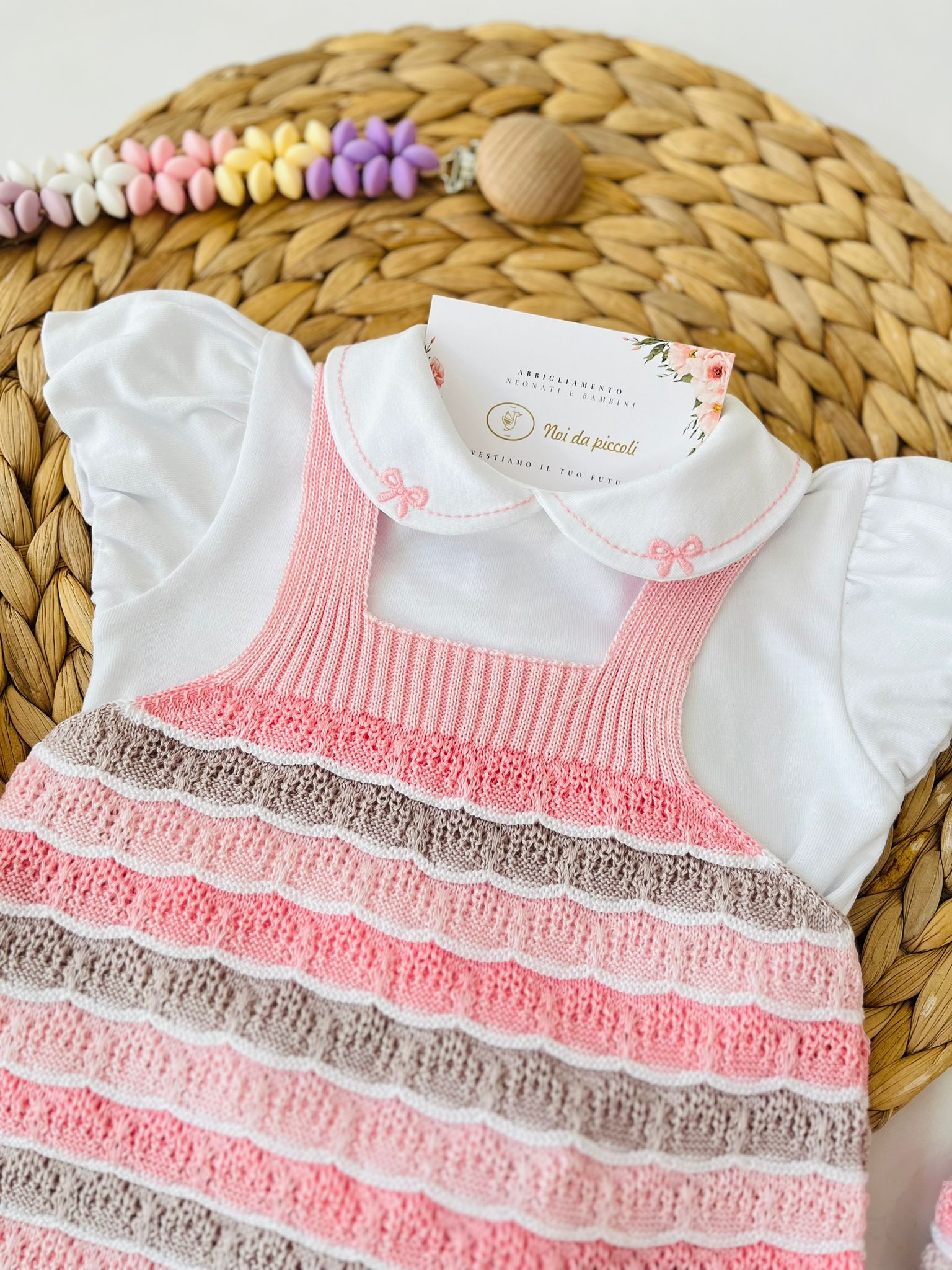 SALOPETTE 100% FILO DI COTONE ROSA MULTICOLOR - Noi da piccoli