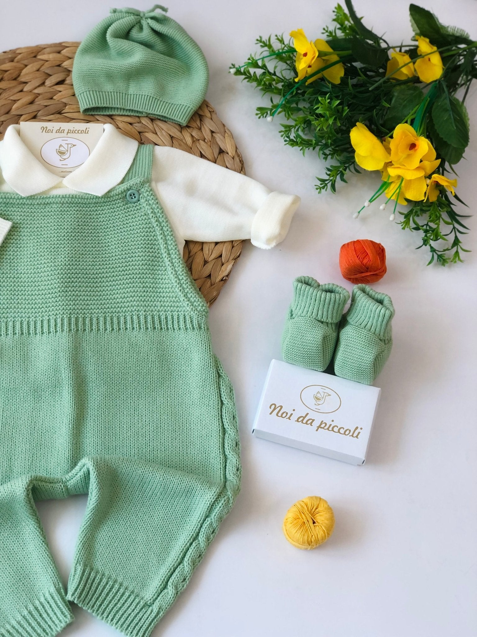 SALOPETTE ALTA CON SET PARURE VERDE MISTO LANA - Noi da piccoli