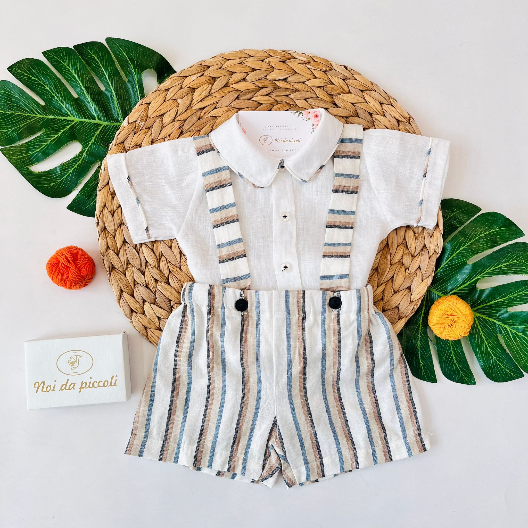 SALOPETTE BEIGE A RIGHE IN LINO - Noi da piccoli