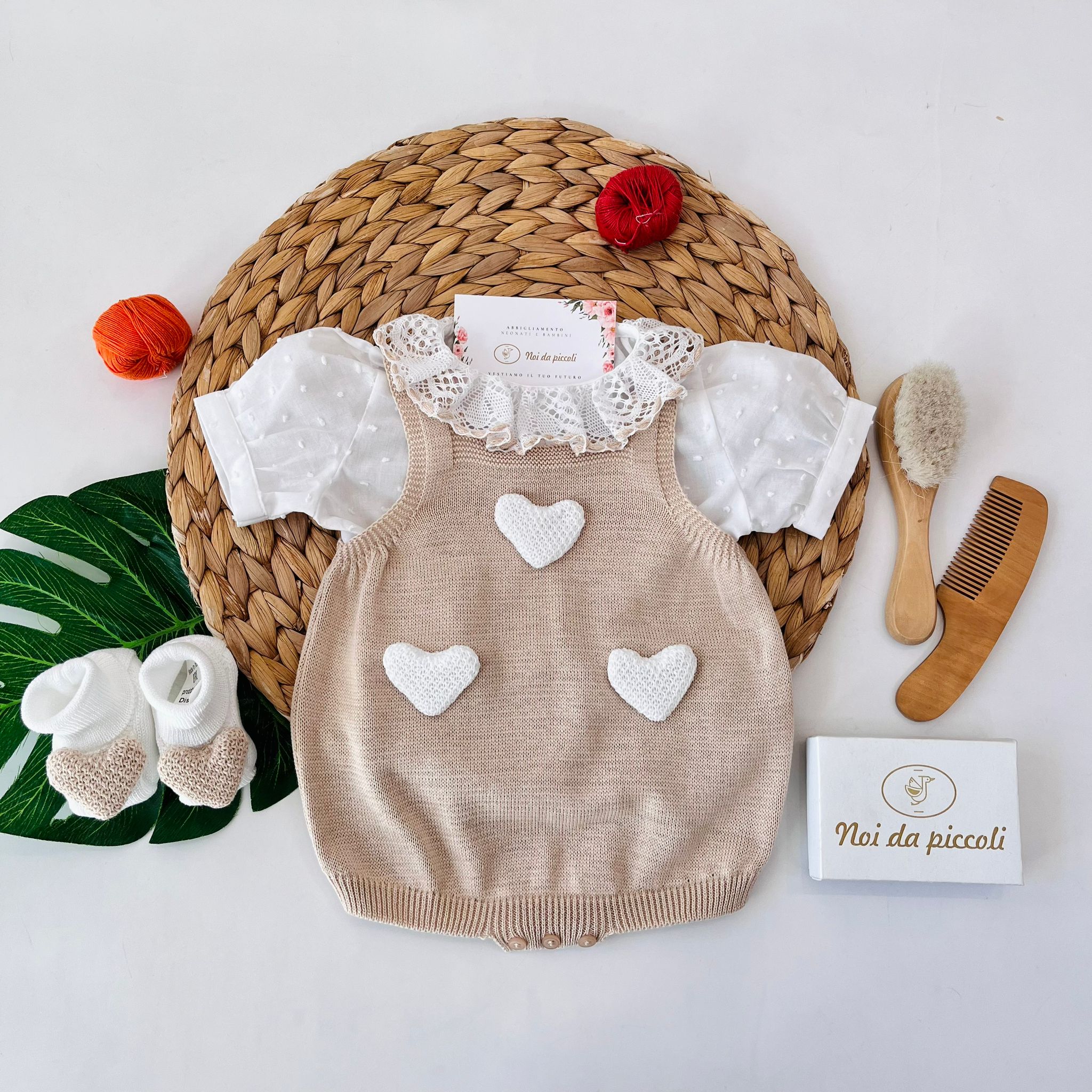 SALOPETTE CON BABBUCCE 100% FILO DI COTONE BIANCO SABBIA - Noi da piccoli