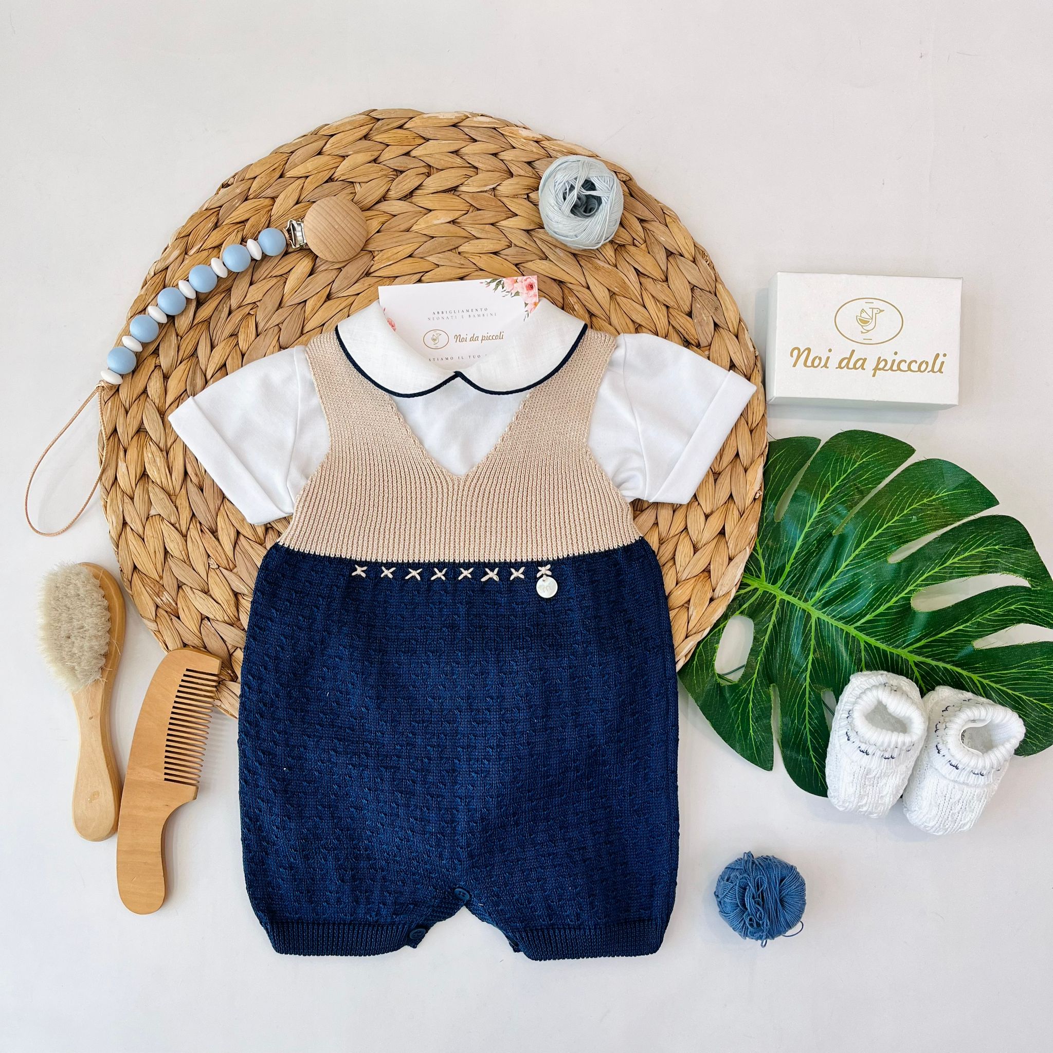 SALOPETTE CON BABBUCCE 100% FILO DI COTONE BLU SABBIA - Noi da piccoli